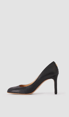Black Alette Snake Texture Leather Heeled Pumps - Joseph