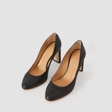 Black Alette Snake Texture Leather Heeled Pumps - Joseph