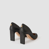 Black Alette Snake Texture Leather Heeled Pumps - Joseph