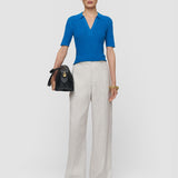 Blue Aliane Crinkle Viscose Polo Top - Joseph