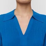 Blue Aliane Crinkle Viscose Polo Top - Joseph
