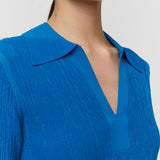 Blue Aliane Crinkle Viscose Polo Top - Joseph