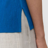 Blue Aliane Crinkle Viscose Polo Top - Joseph