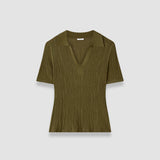 Green Aliane Crinkle Viscose Polo Top - Joseph