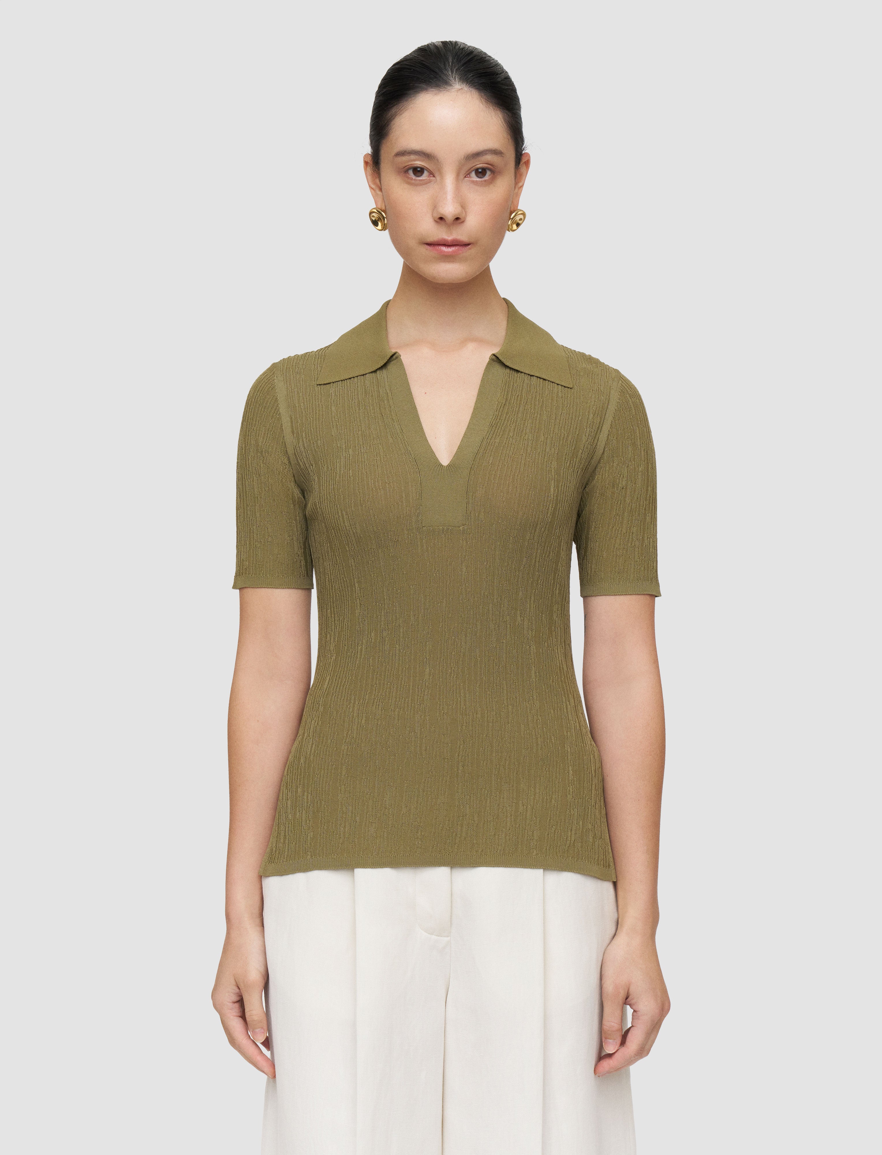 green-aliane-crinkle-viscose-polo-top-JOSEPH