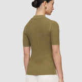 Green Aliane Crinkle Viscose Polo Top - Joseph