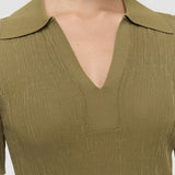 Green Aliane Crinkle Viscose Polo Top - Joseph