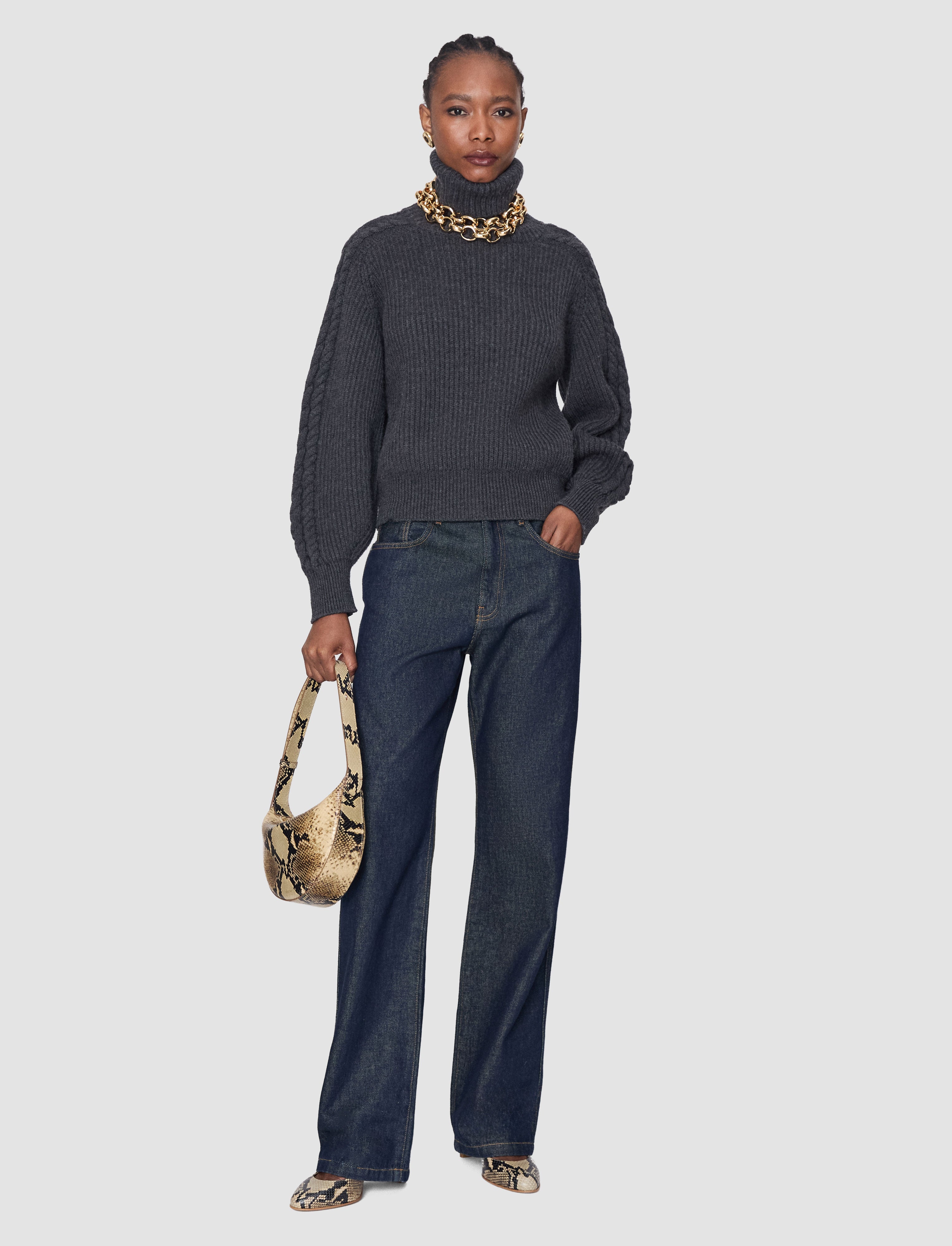 Alodina Merino Wool Knit Jumper in Grey | JOSEPH US