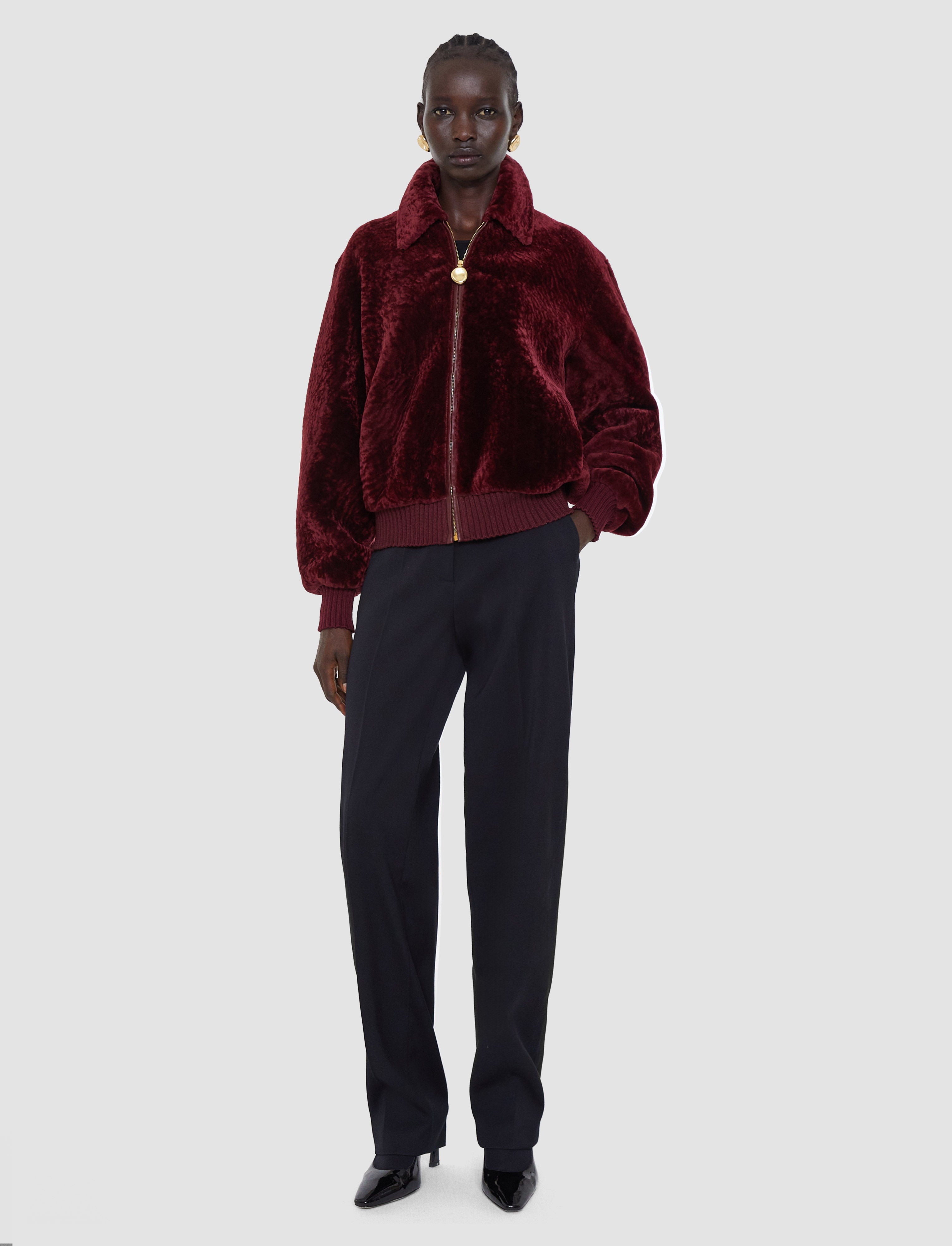 Alpes Short Hair Shearling Jacket in Red | JOSEPH US