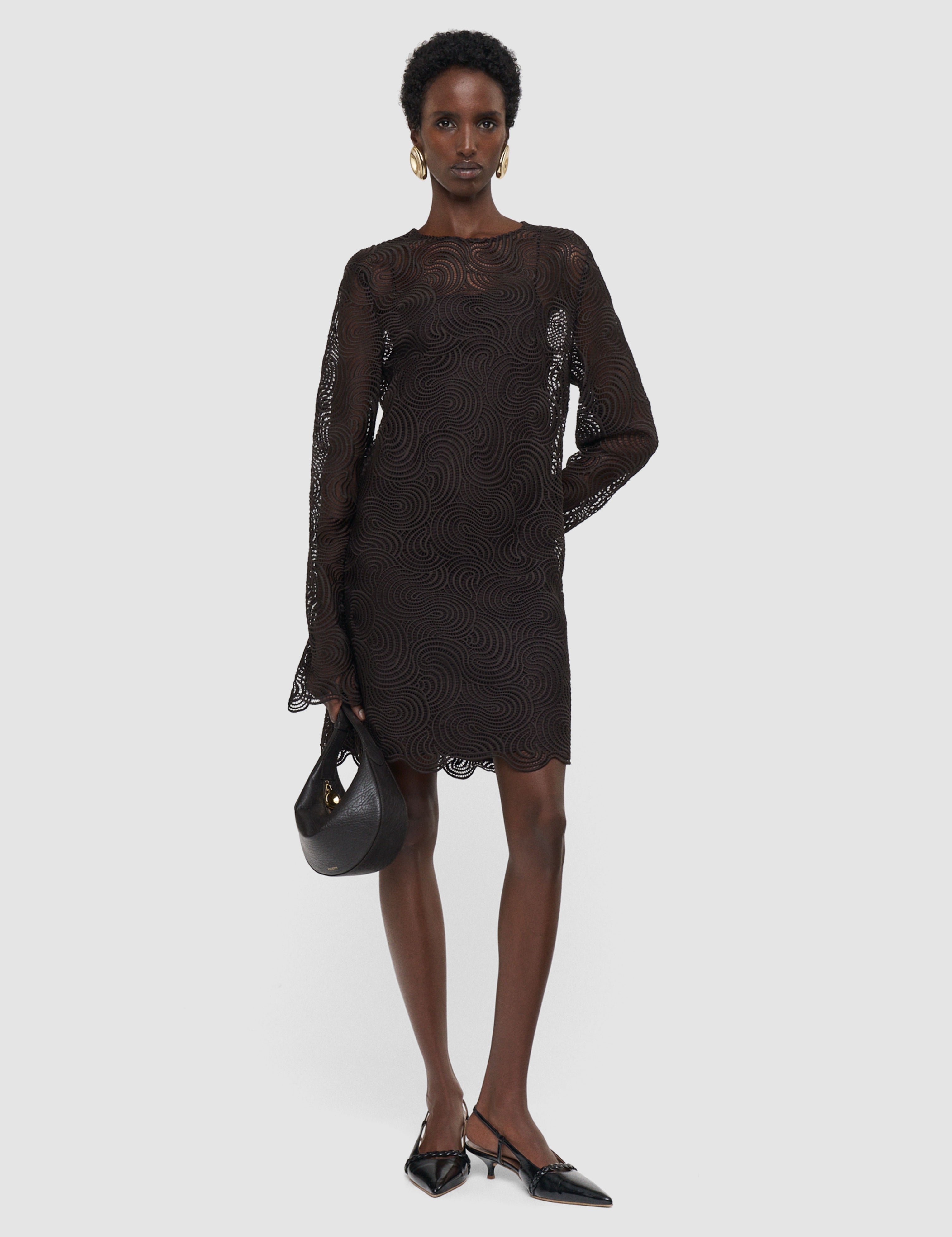 Brown Amira Corded Lace Crochet Dress - Joseph