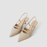 Beige Anisa Patent Leather Sling Back Shoes - Joseph
