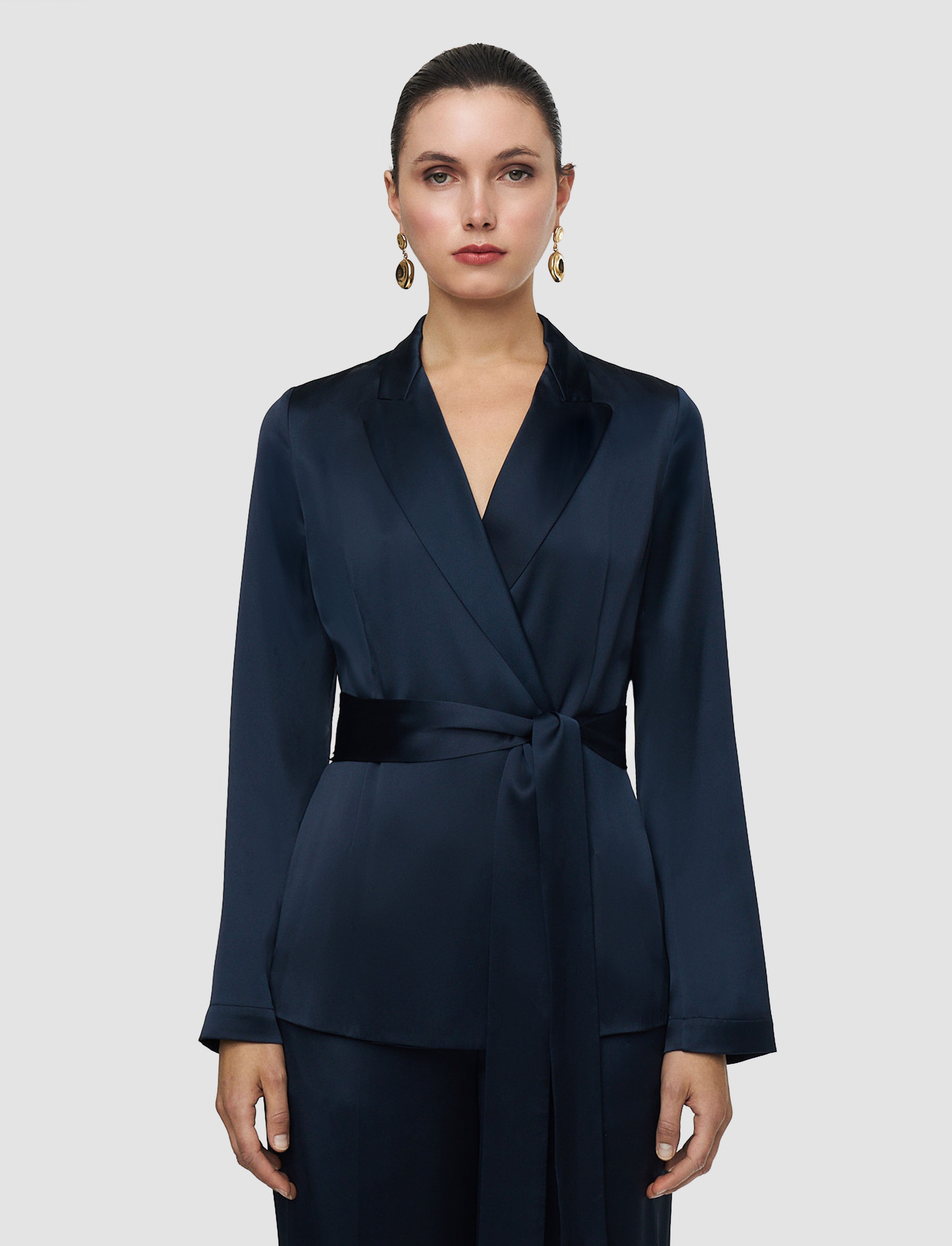 Archer Silk Satin Jacket in Blue | JOSEPH AT