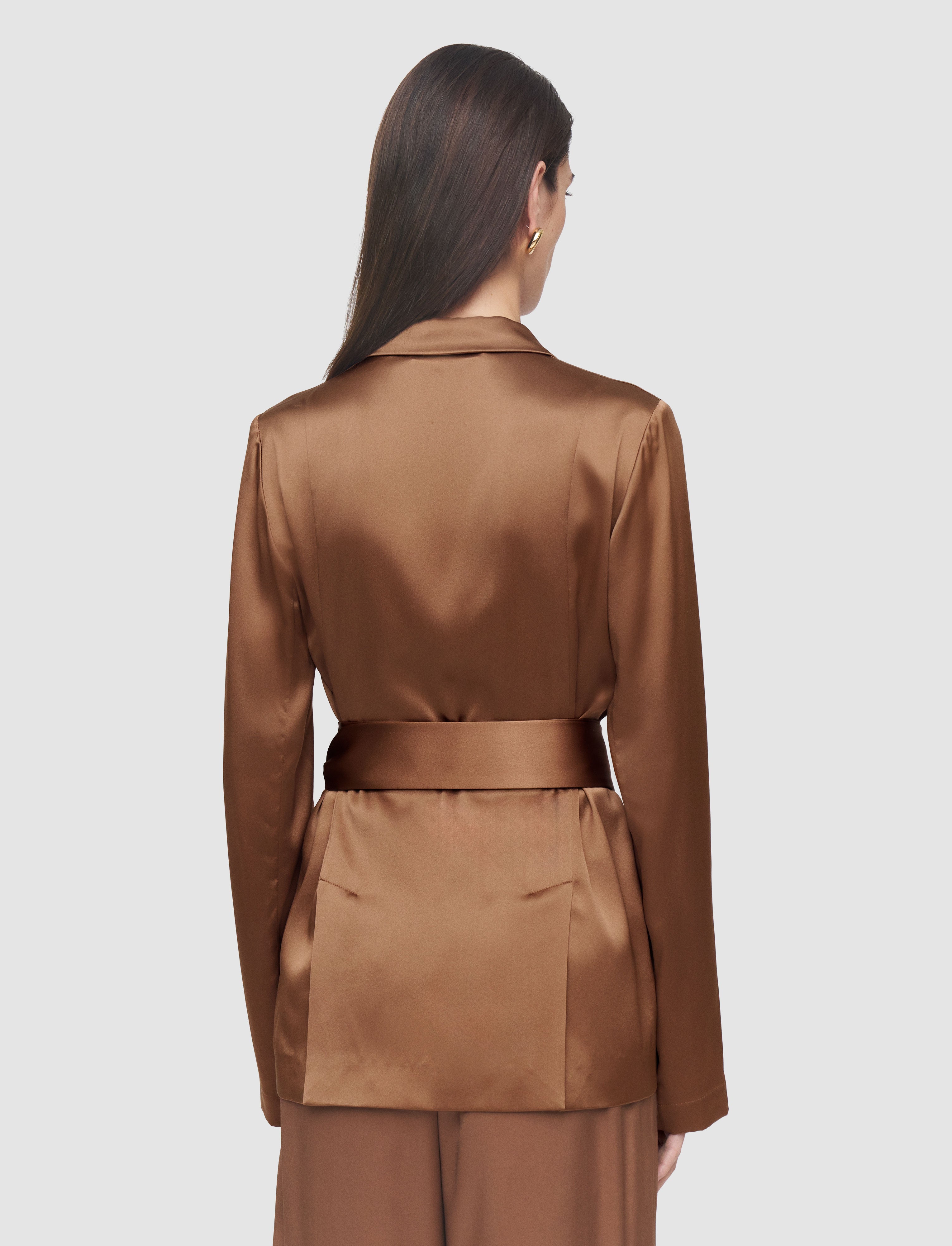 Archer Silk Satin Jacket in Brown | JOSEPH GB
