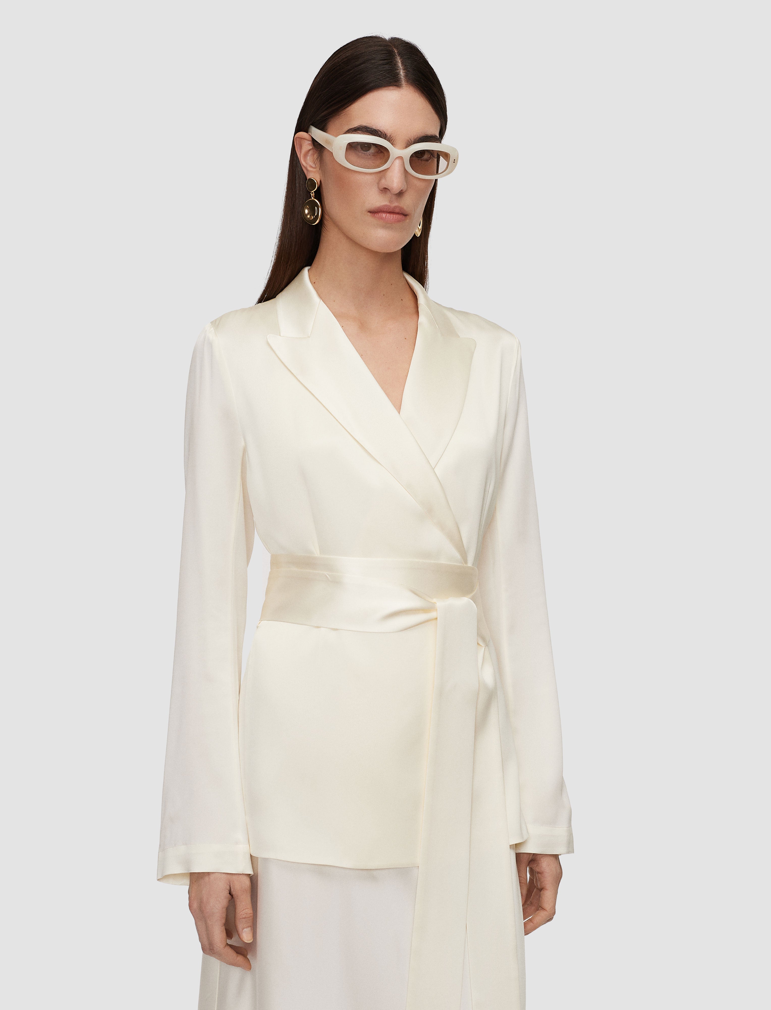Satin Over Jacket 2026ss エクリュ38 Archer Silk Satin Jacket in White | JOSEPH AT