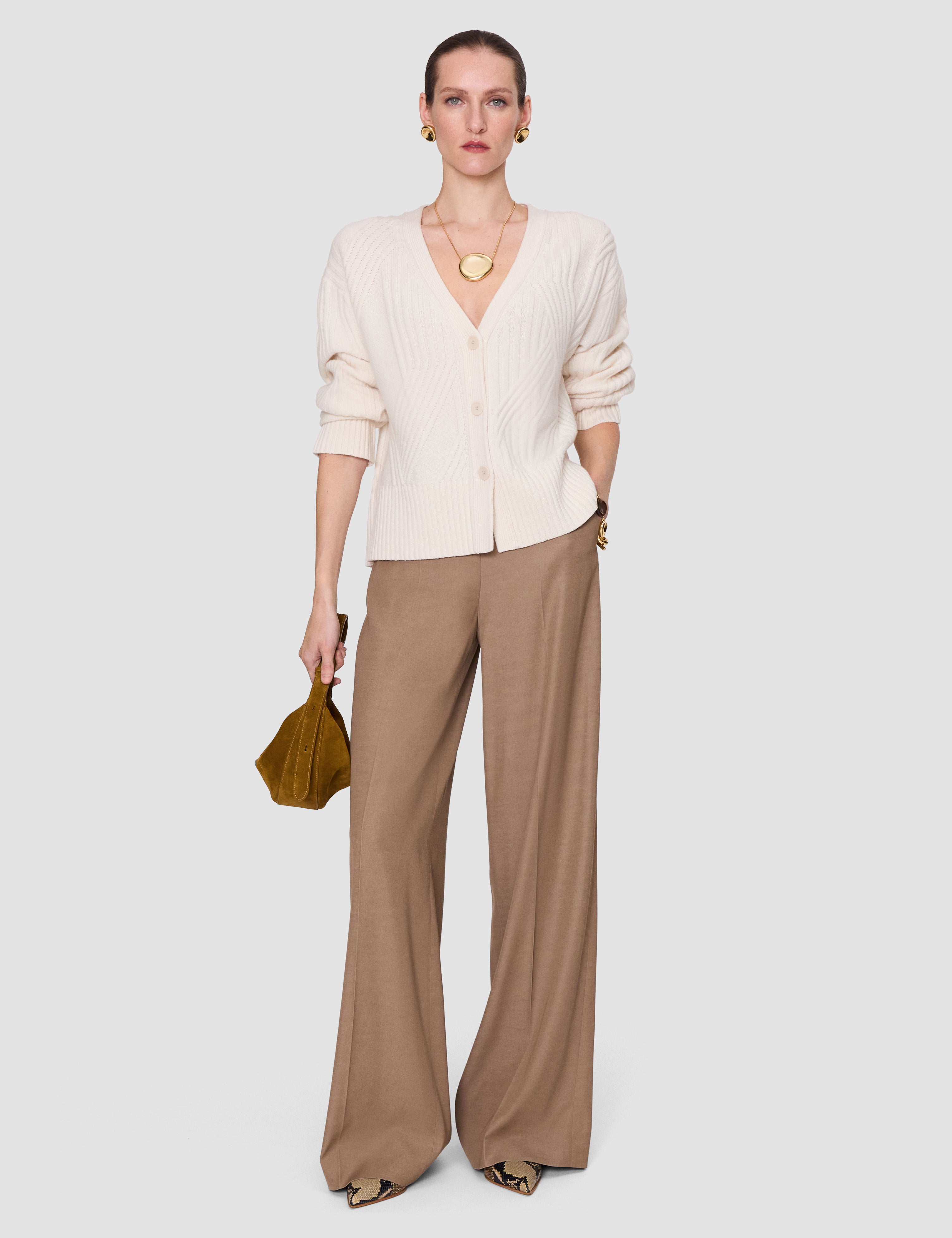 White Aristea Soft Wool Rib Cardigan - Joseph