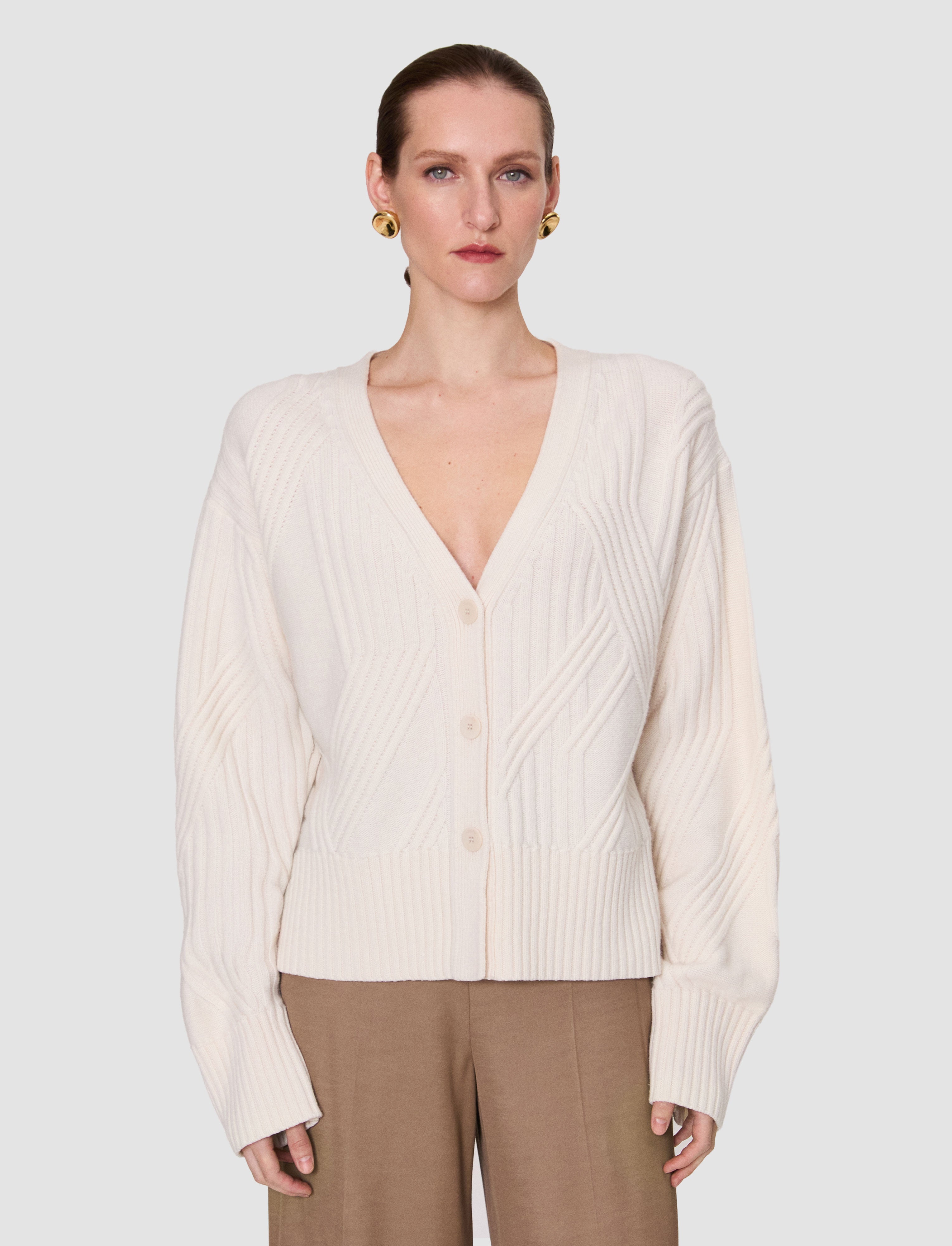 新品！pois compact rib cardigan ホワイト Aristea Soft Wool Rib Cardigan in White | JOSEPH US