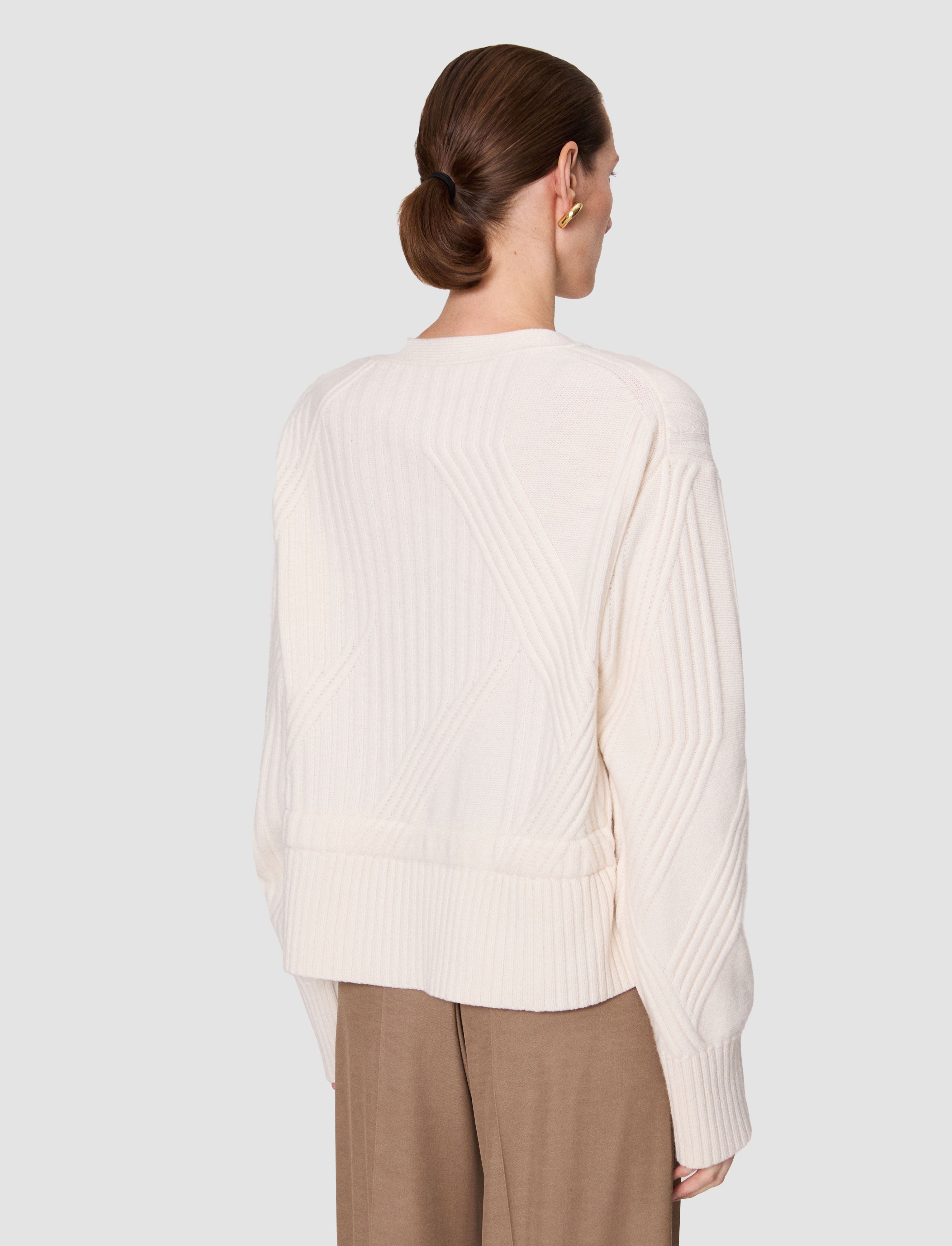 Aristea Soft Wool Rib Cardigan in White | JOSEPH US