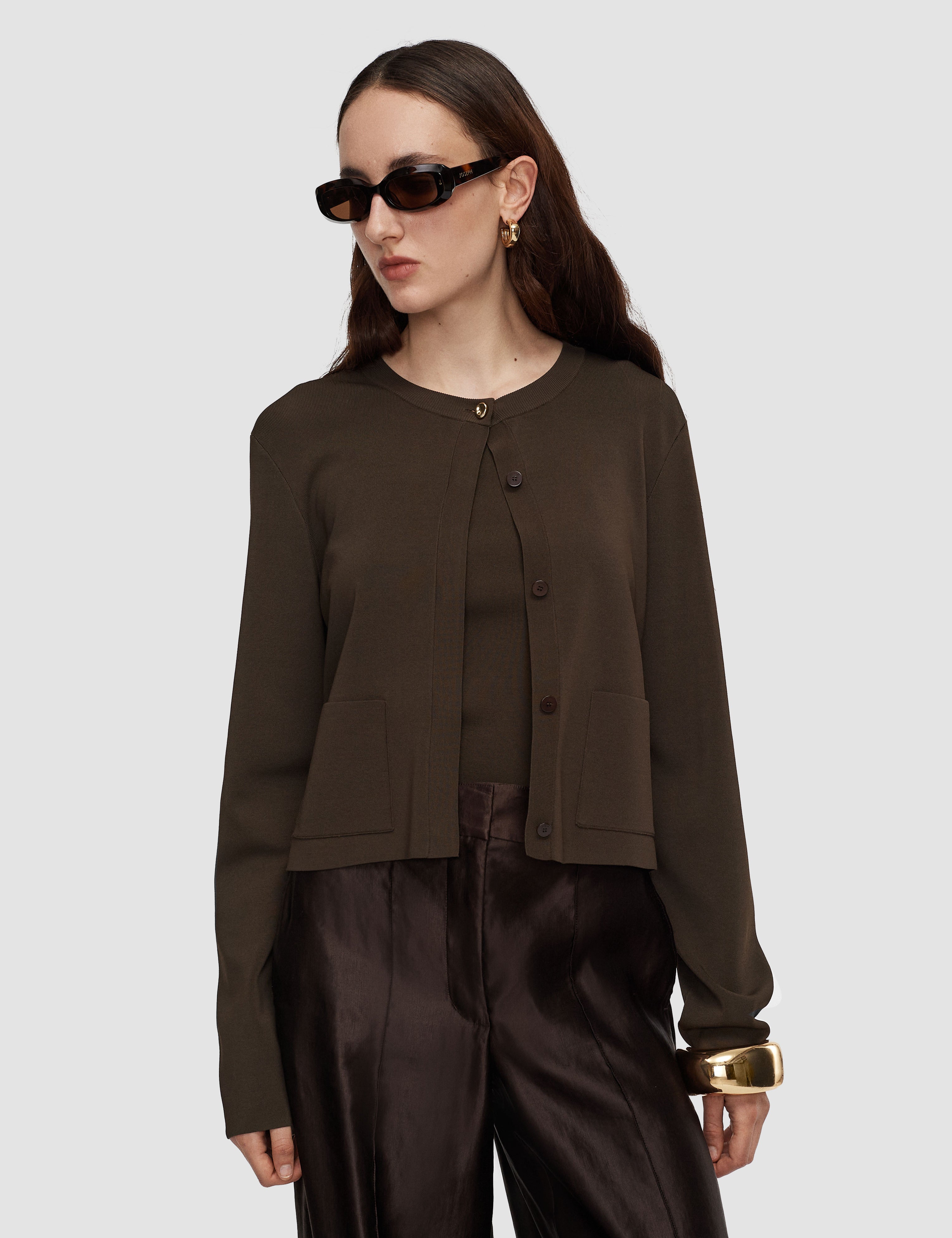 Brown Artemis Light Viscose Cardigan - Joseph