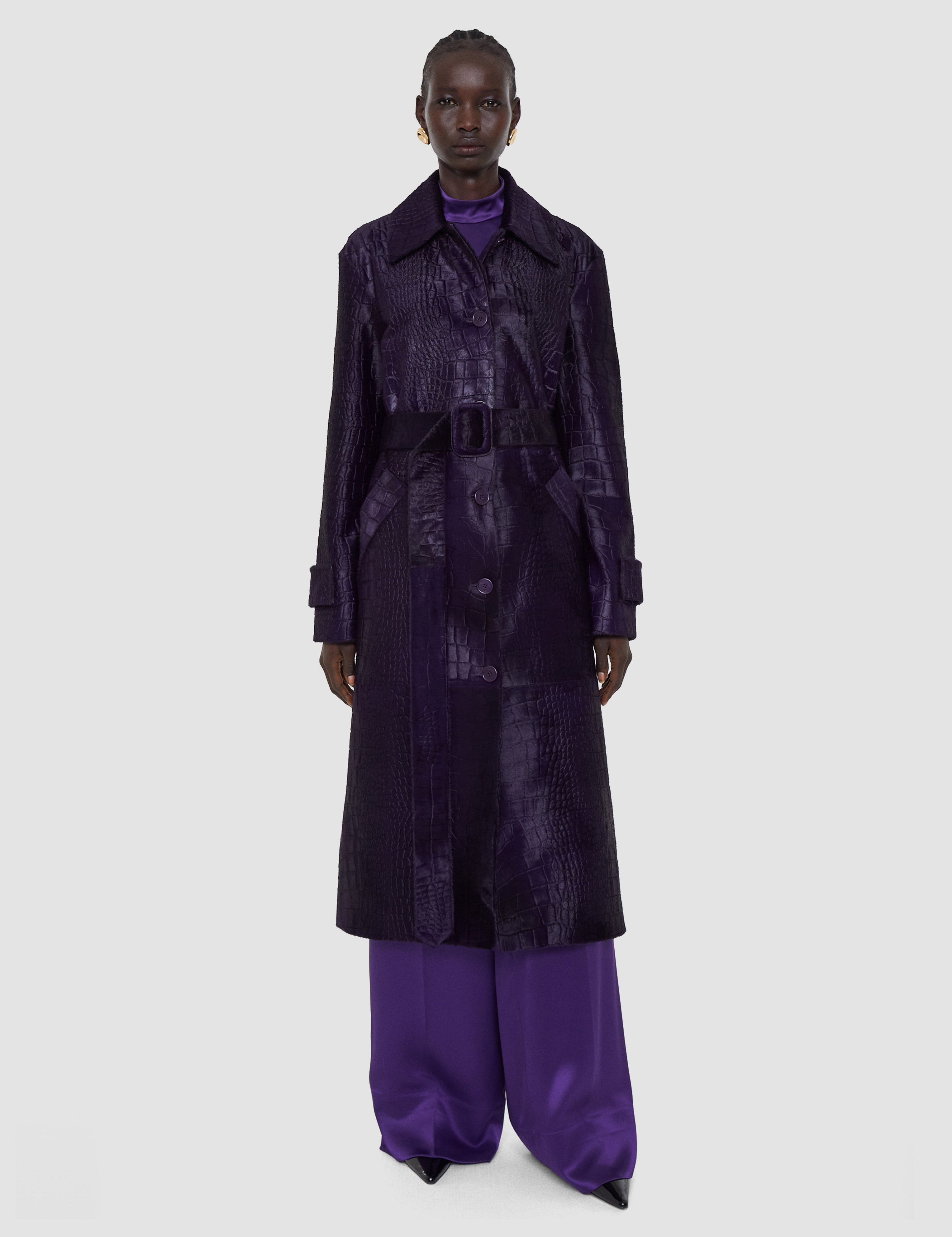 Purple Auger Embossed Croc Leather Coat - Joseph