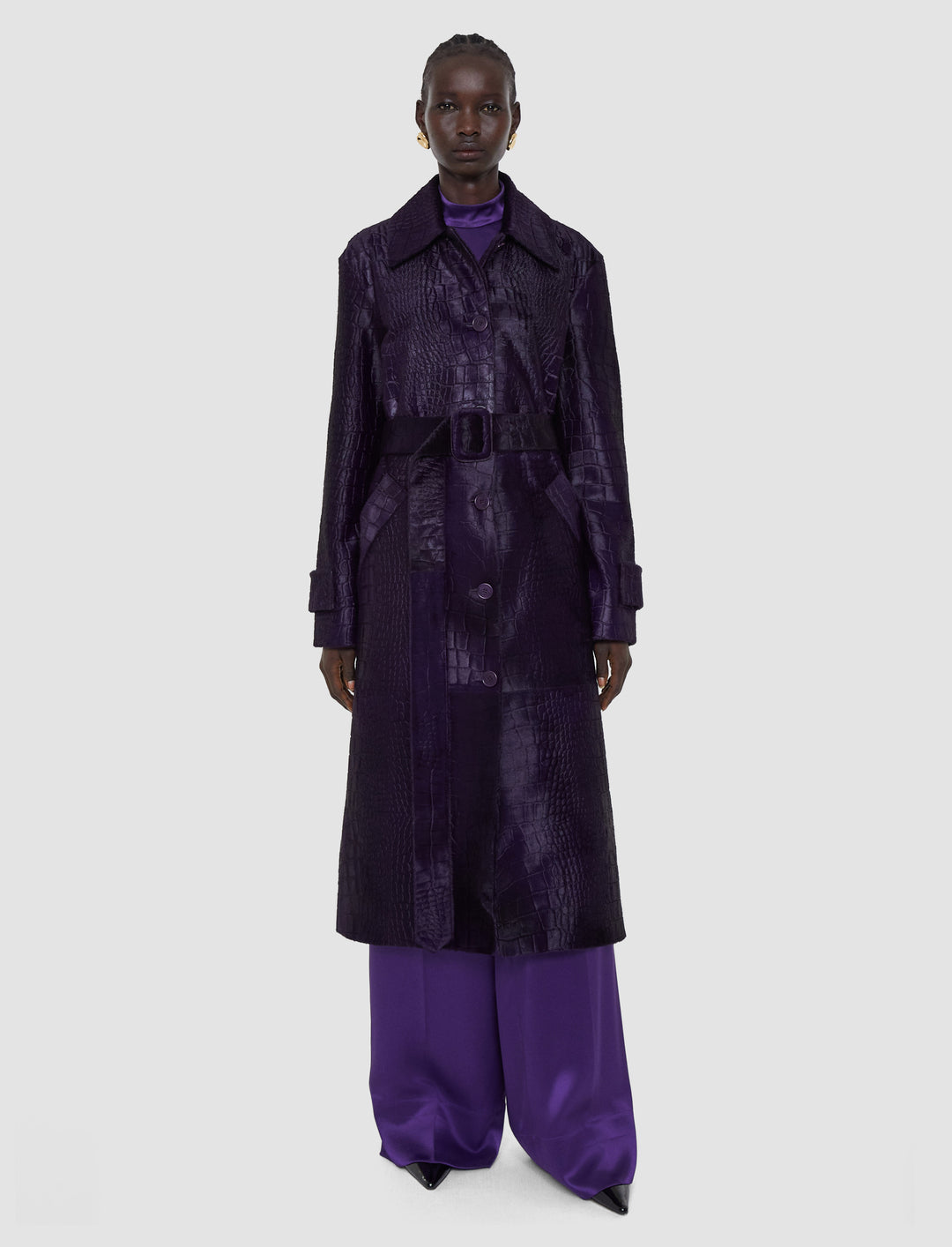 Purple Croc Effect Leather Jacket