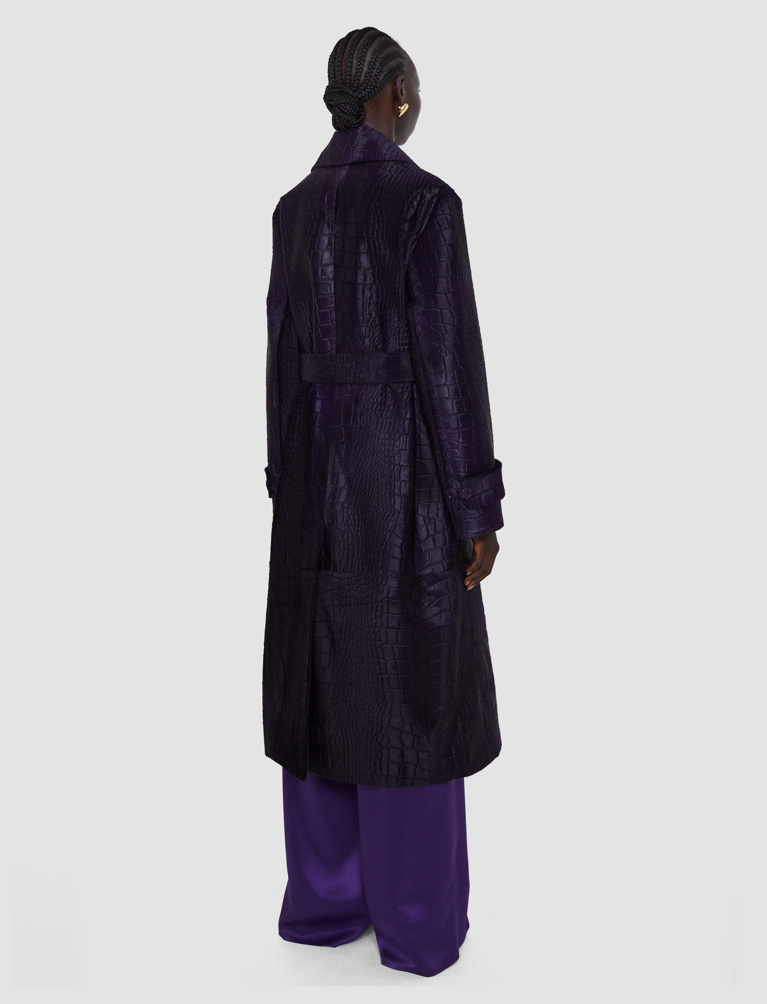 Auger Embossed Croc Calf Hair Coat in Purple | JOSEPH US