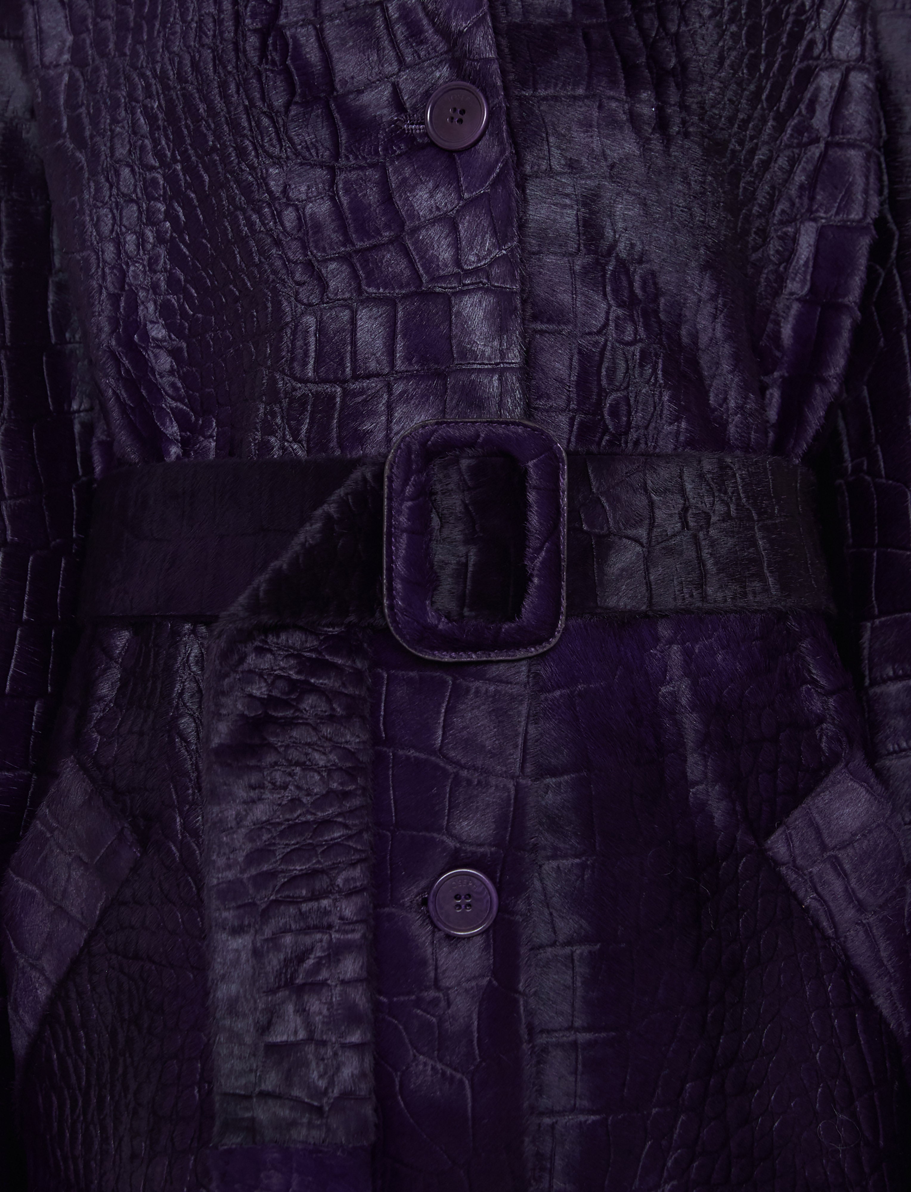 Auger Embossed Croc Calf Hair Coat in Purple | JOSEPH US