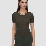 Green Belarb Sheer Linen Blend Knit T-Shirt - Joseph