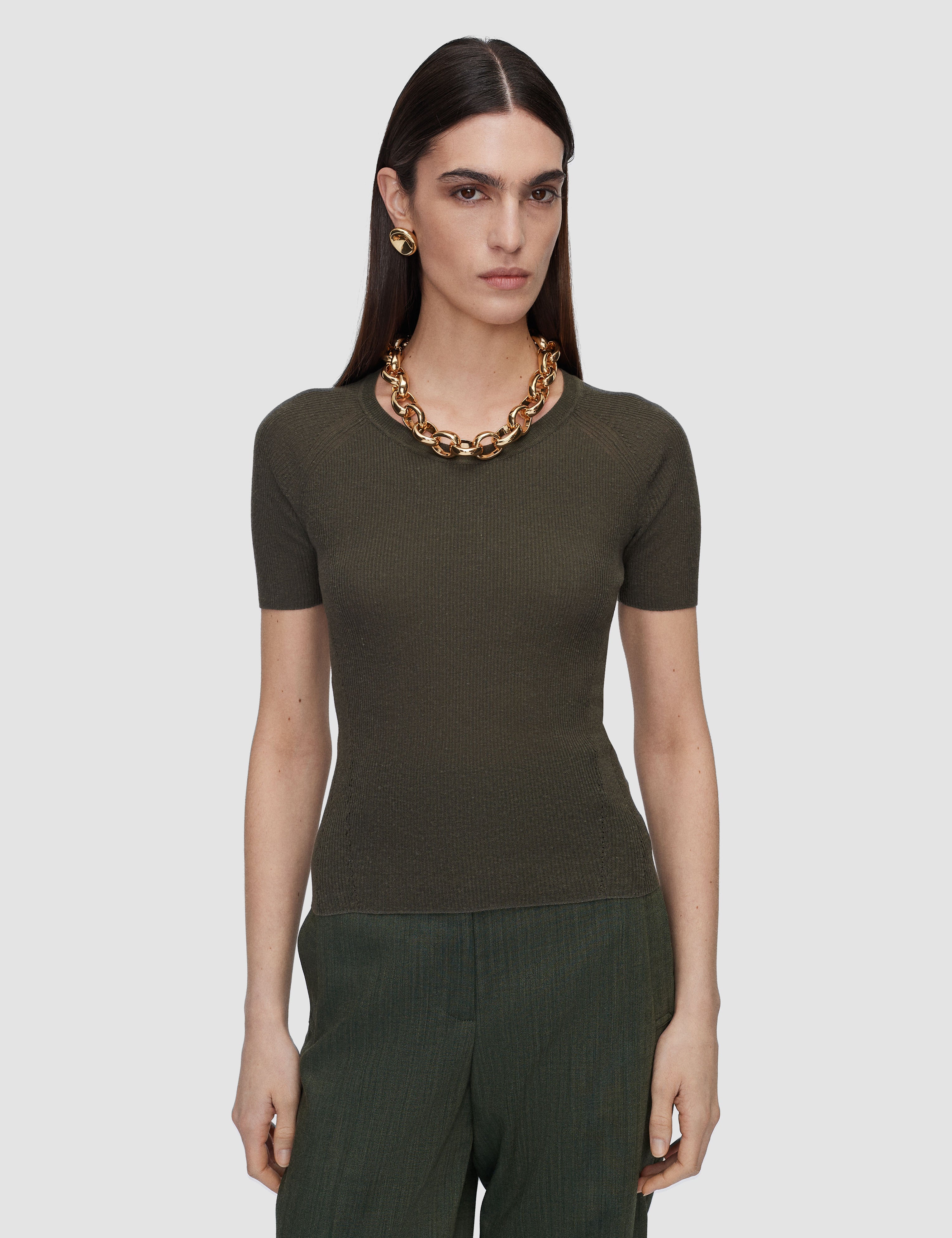 Green Belarb Sheer Linen Blend Knit T-Shirt - Joseph