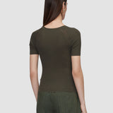 Green Belarb Sheer Linen Blend Knit T-Shirt - Joseph