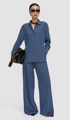 Blue Bold Crepe de Soie Silk Blouse - Joseph