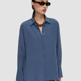 Blue Bold Crepe de Soie Silk Blouse - Joseph