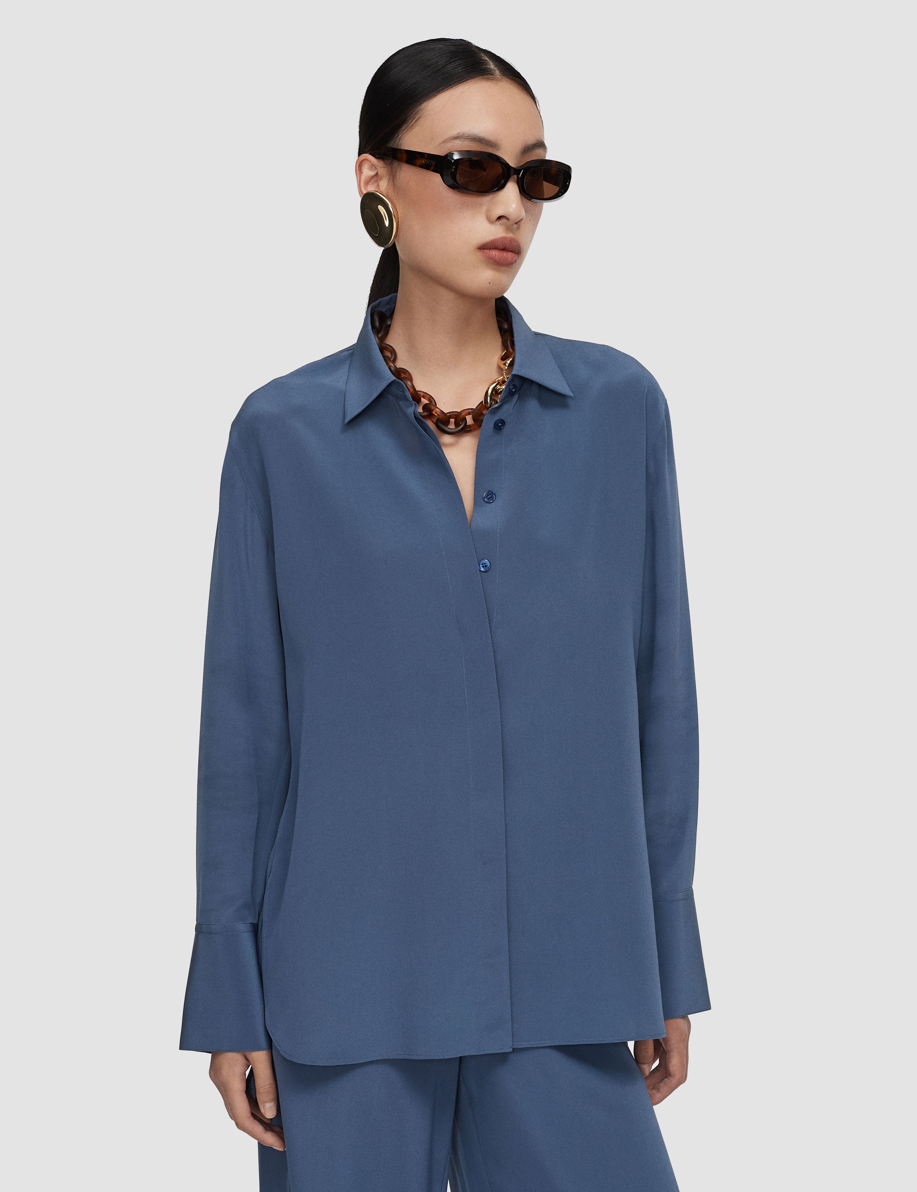 Blue Bold Crepe de Soie Silk Blouse - Joseph