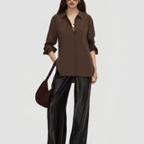 Brown Bold Crepe de Soie Silk Blouse - Joseph