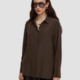 Brown Bold Crepe de Soie Silk Blouse - Joseph