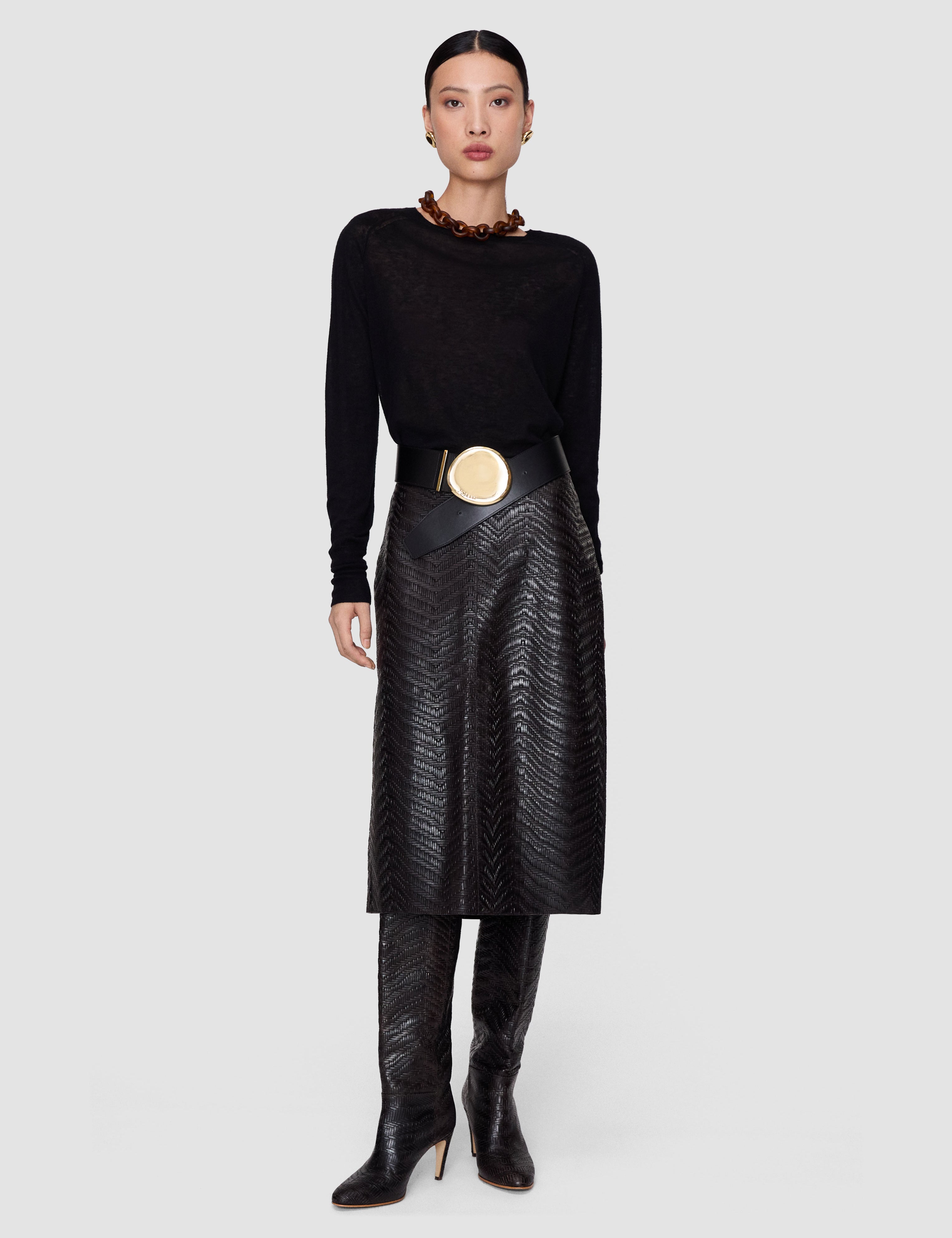 Brown Bretton Embossed Woven Leather Skirt - Joseph