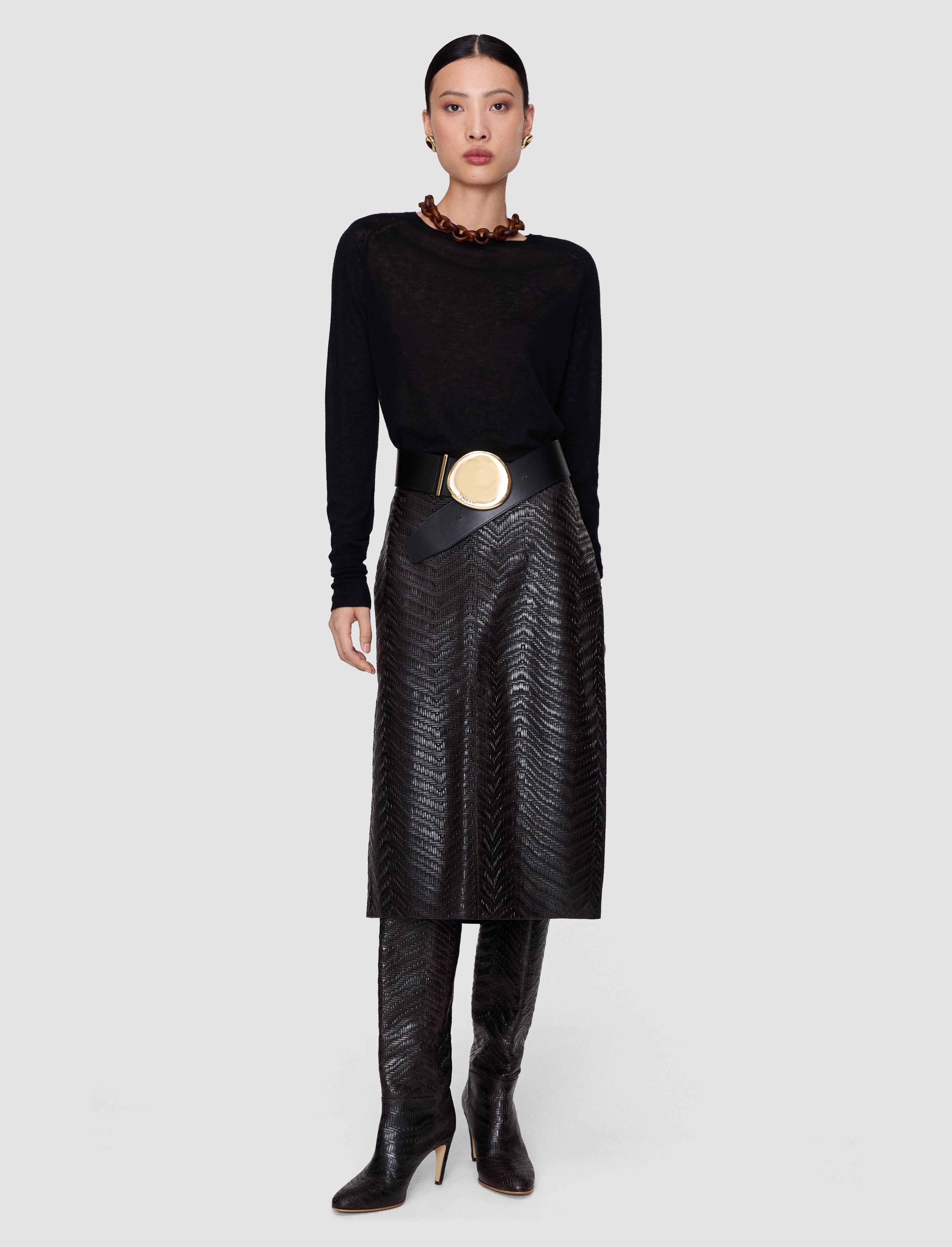 brown-bretton-embossed-woven-leather-skirt-JOSEPH