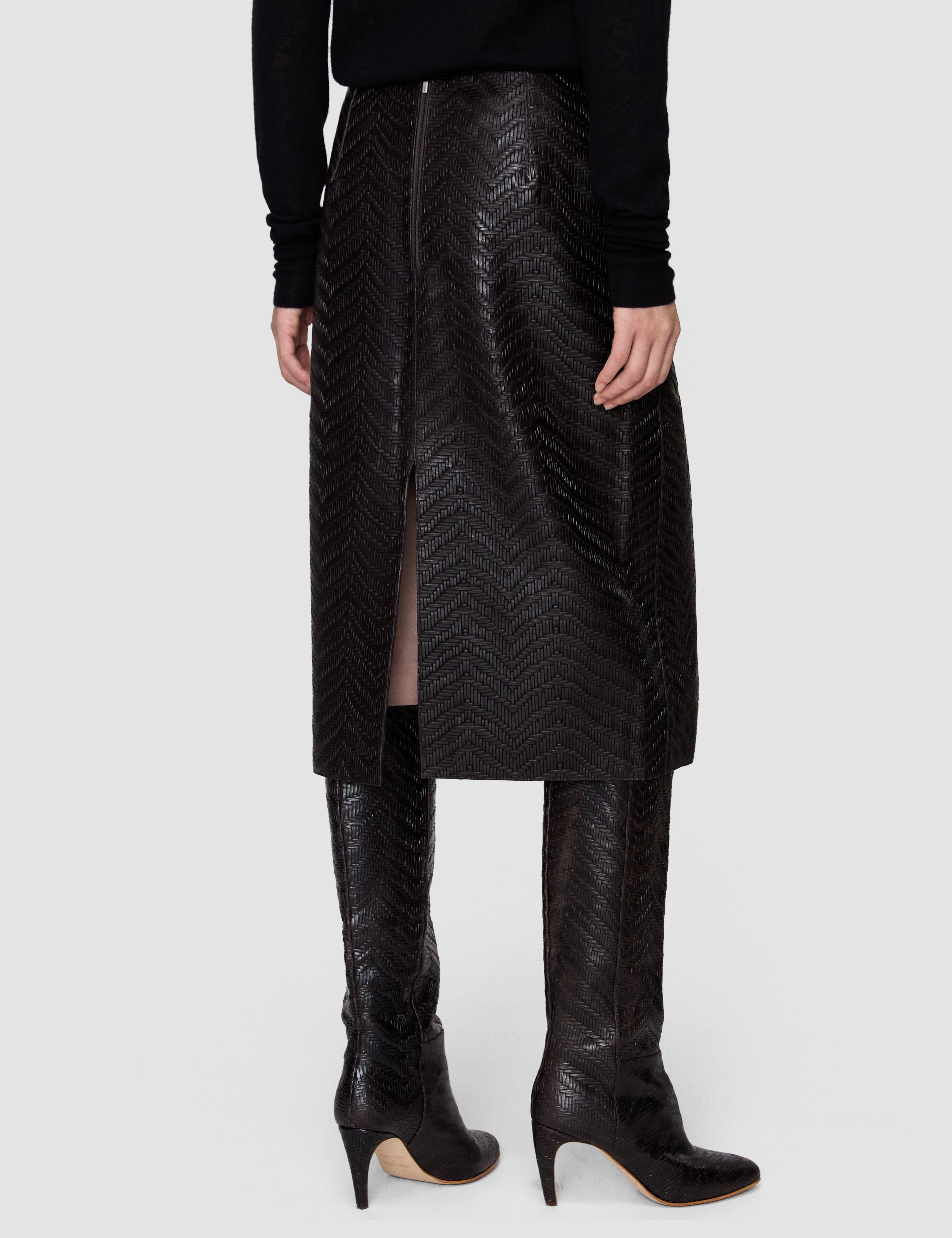 Brown Bretton Embossed Woven Leather Skirt - Joseph