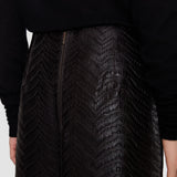 Brown Bretton Embossed Woven Leather Skirt - Joseph