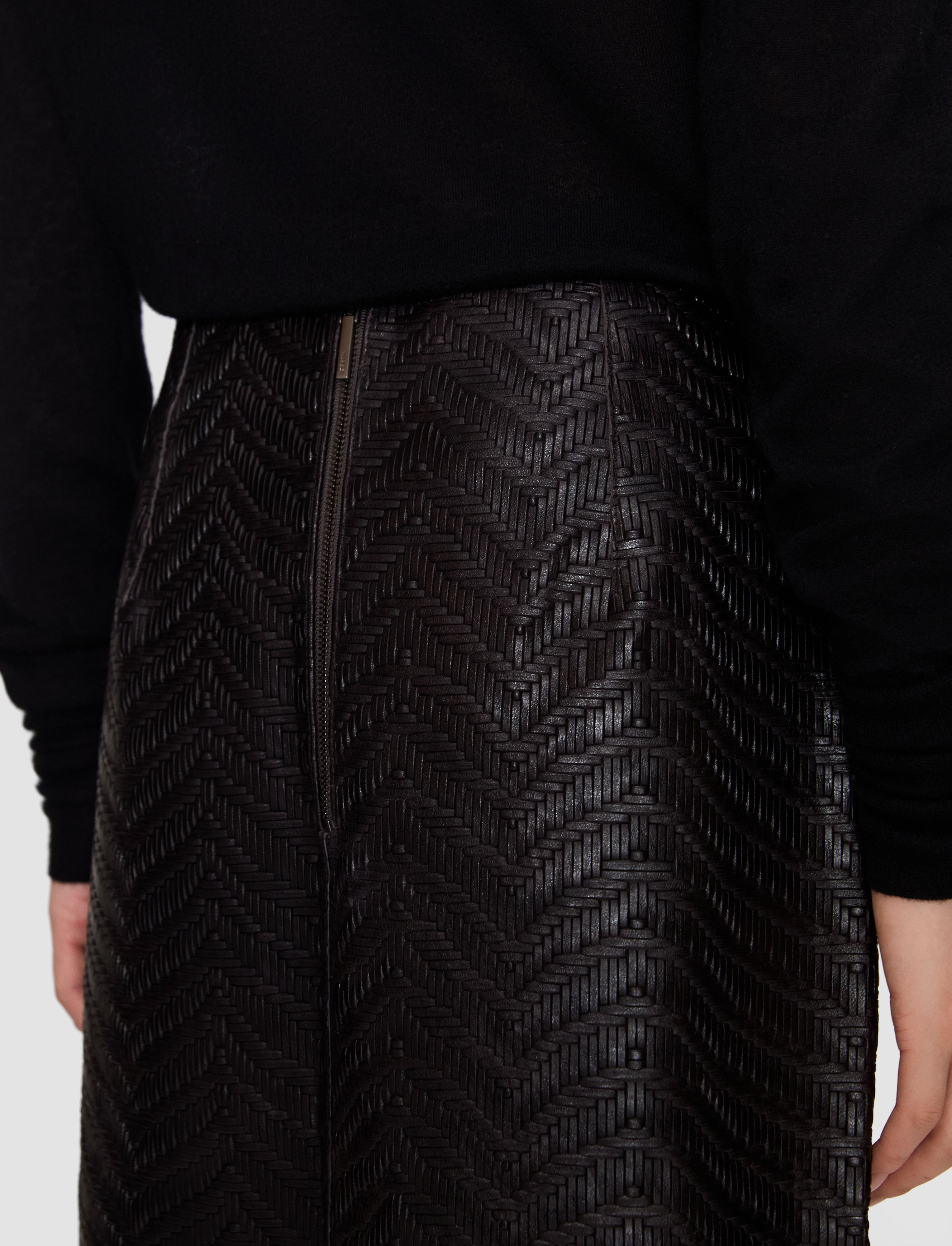 brown-bretton-embossed-woven-leather-skirt-JOSEPH