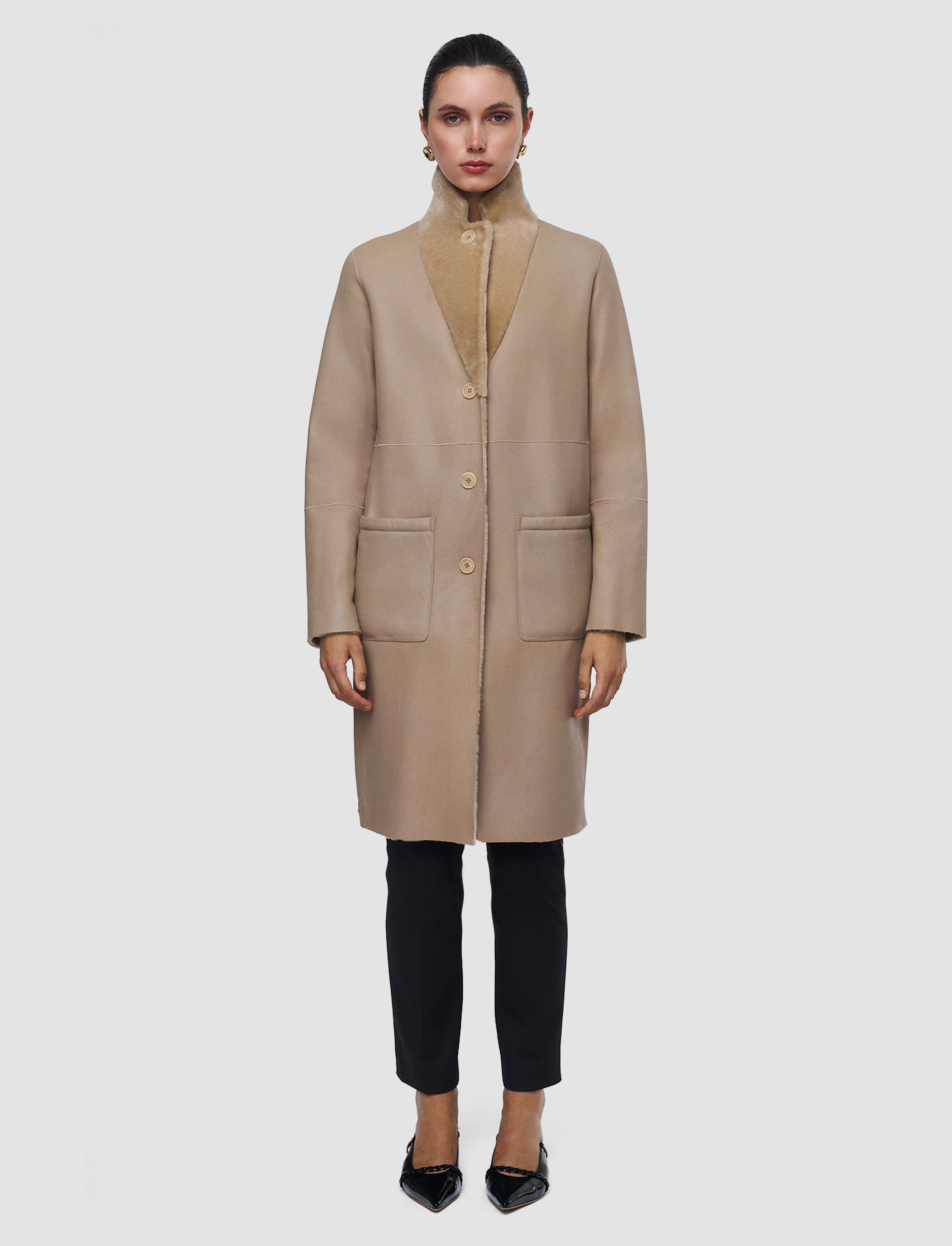 JOSEPH 定番 ベージュ ウールカシミヤコート 38 JOSEPH カシミヤ混ウールリバーコート ベルト付き ベージュ キャメル