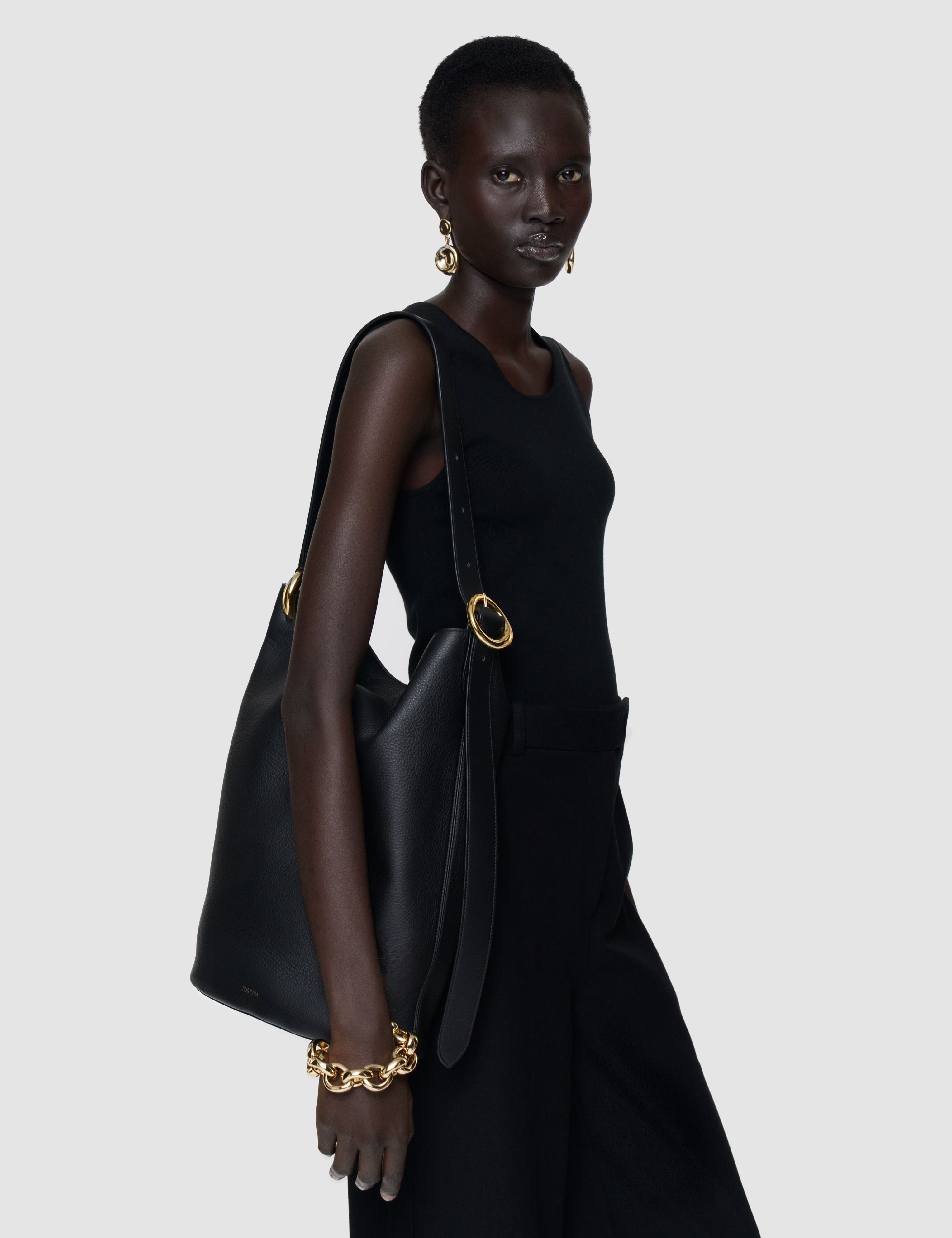 Black Bucket Leather Bag - Joseph