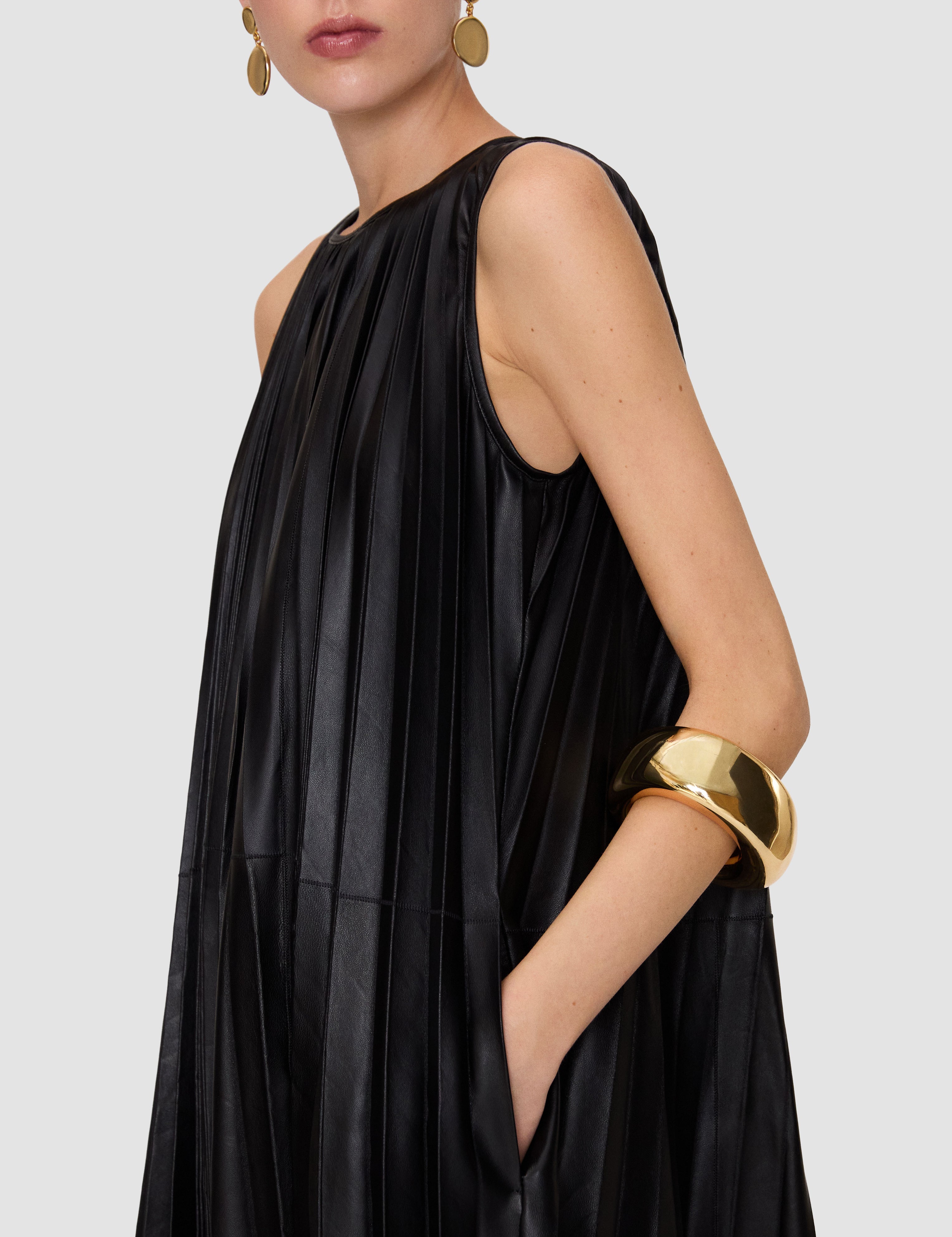 Black Calver Pleated Nappa Leather Dress - Joseph