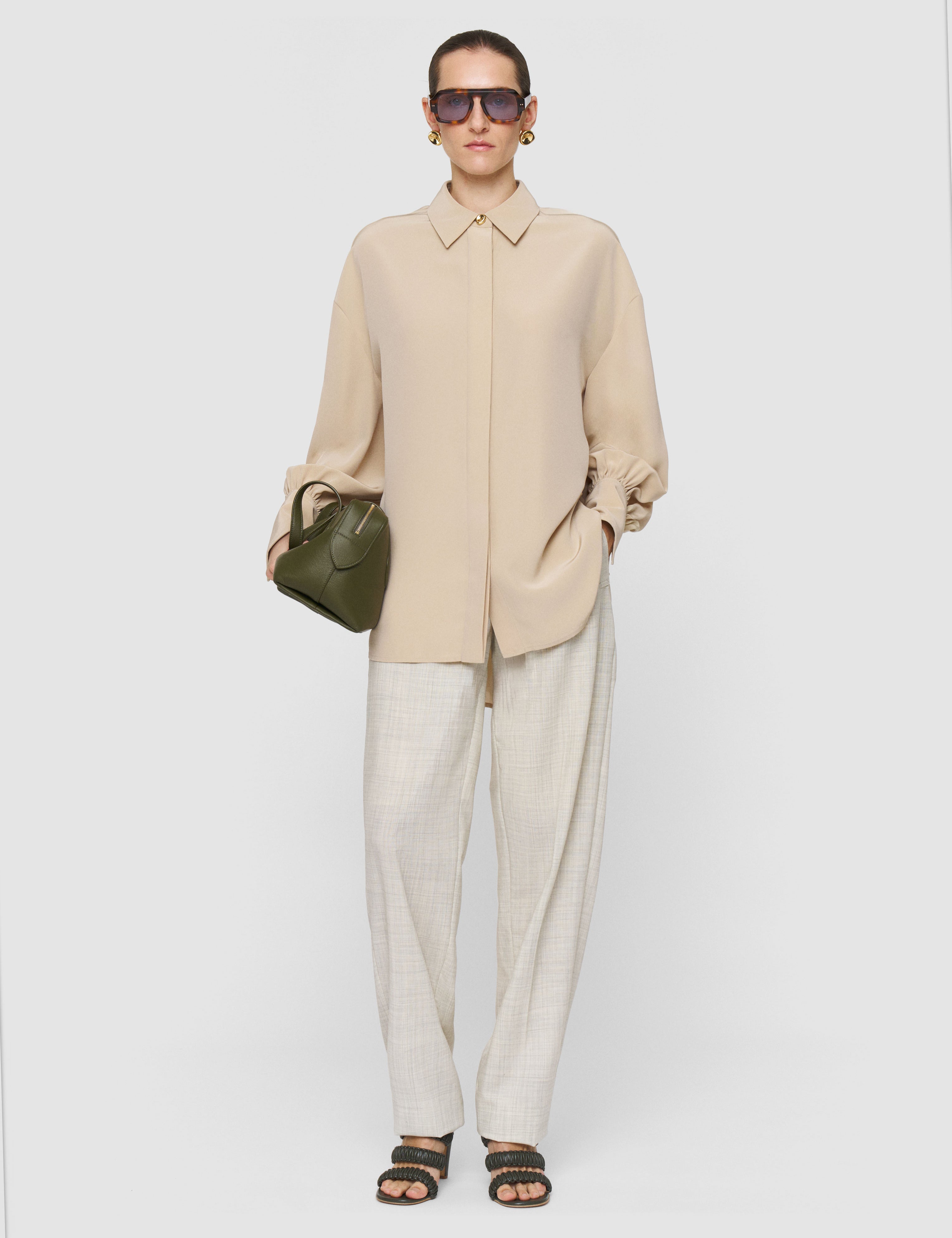 Beige Camilia Satin Twill Blouse - Joseph