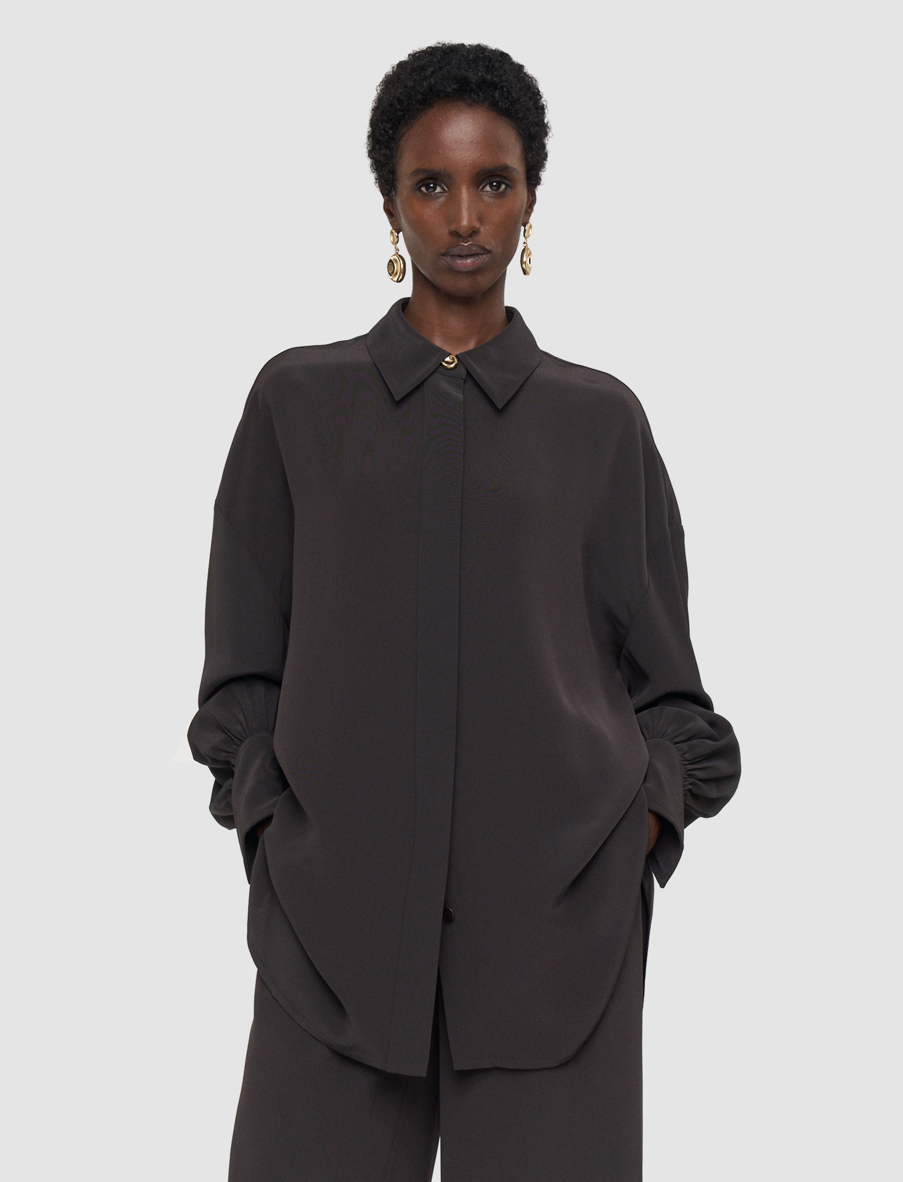 Camilia Satin Twill ブラウス - ブラウン | JOSEPH JP