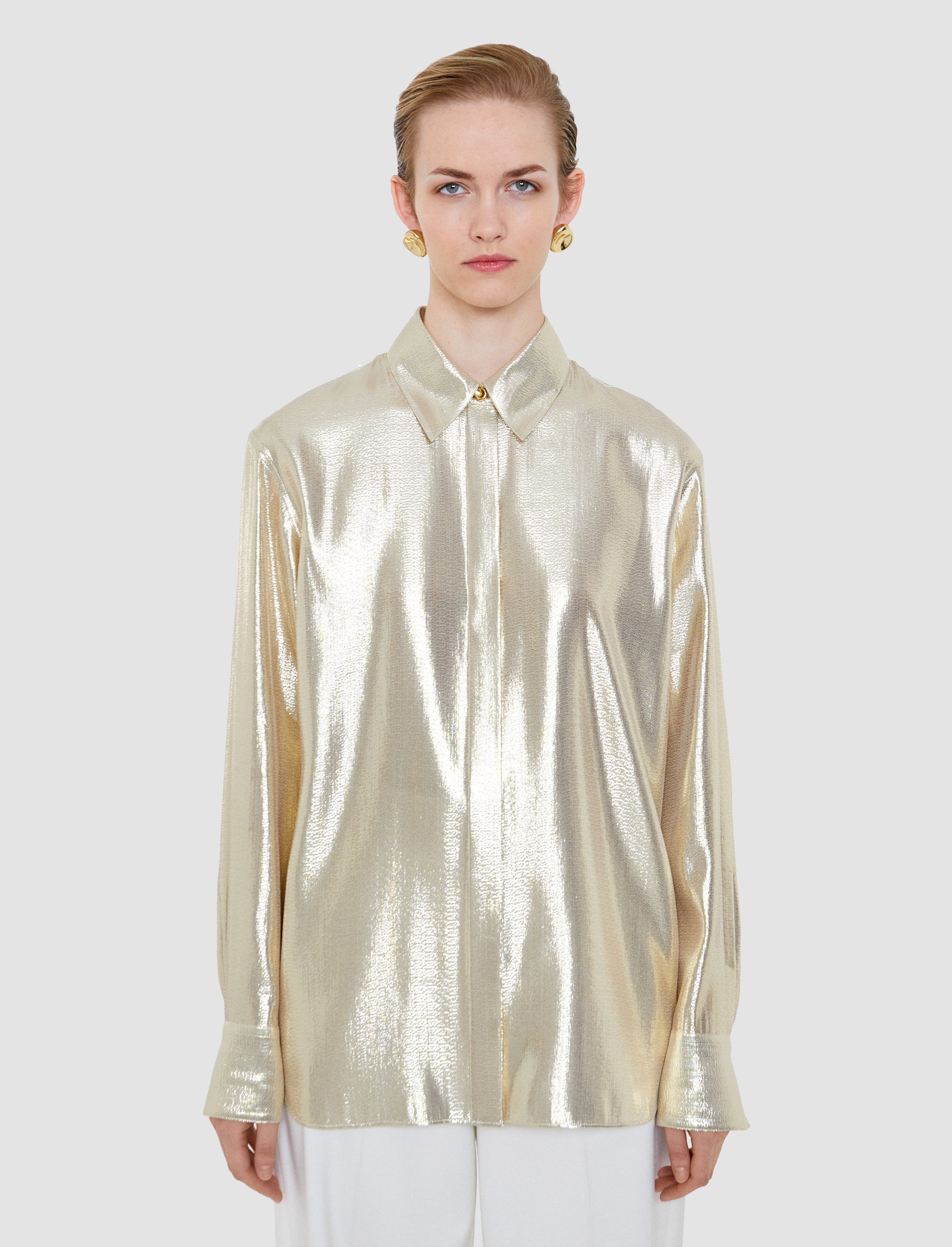 Capri Lamé Silk Blouse in Gold | JOSEPH US