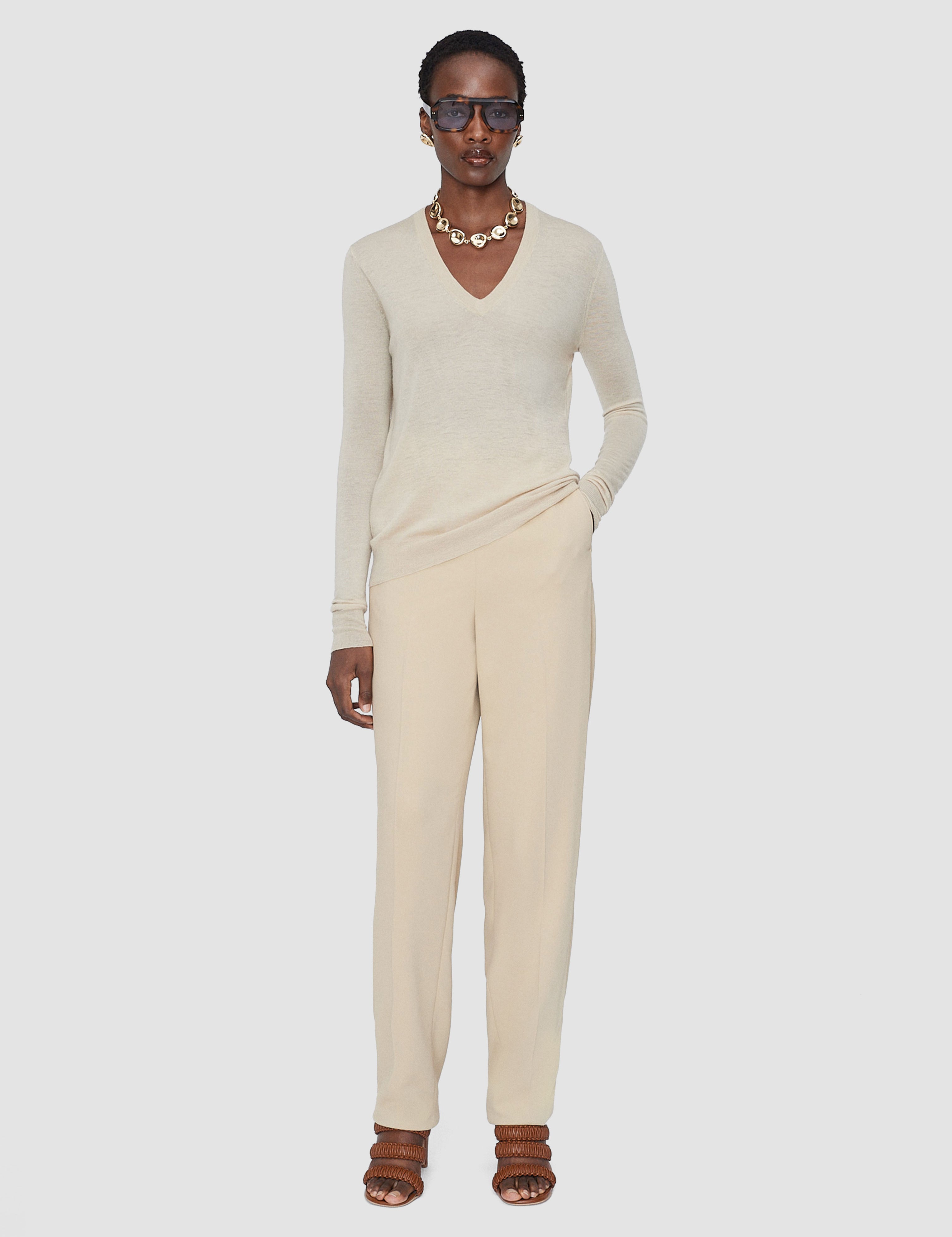 Beige Cashair V Neck Jumper - Joseph