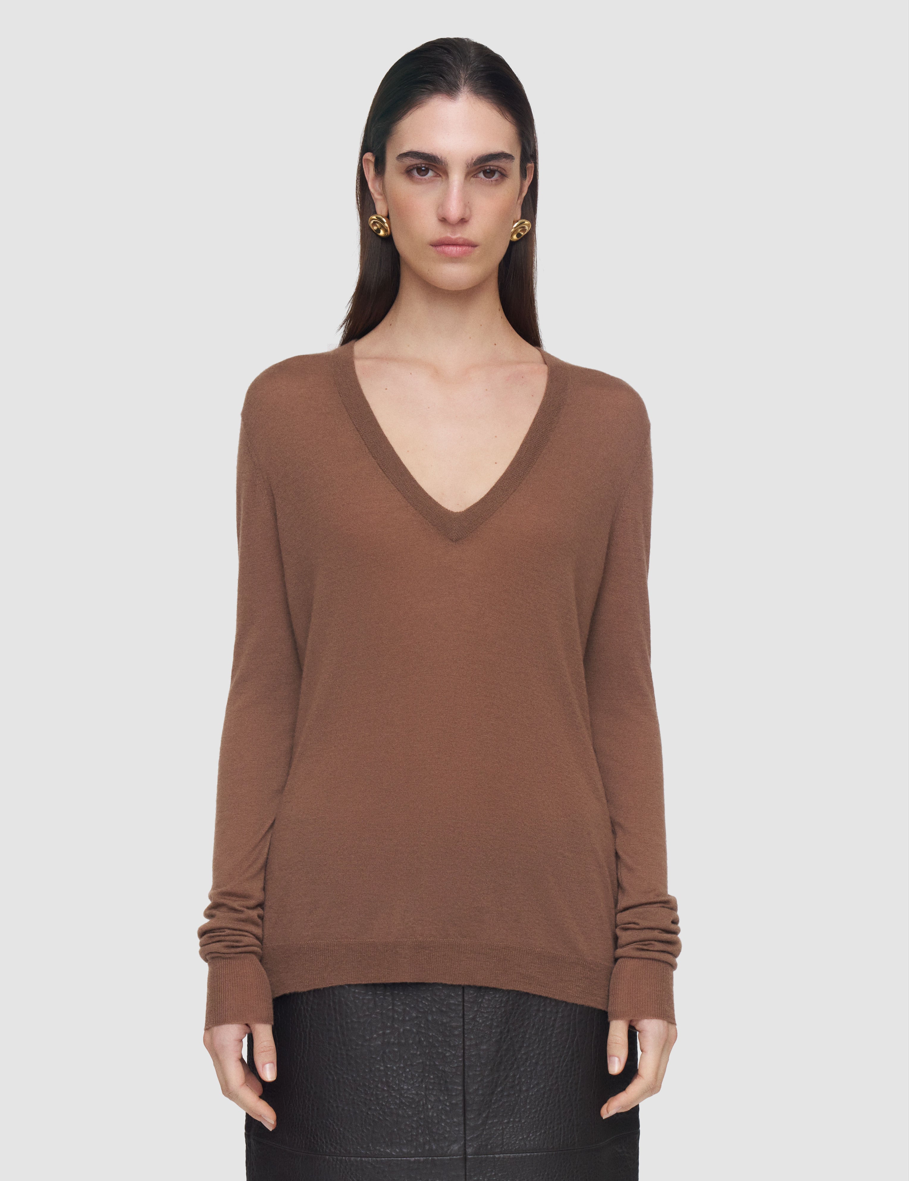 Brown Cashair V Neck Jumper - Joseph