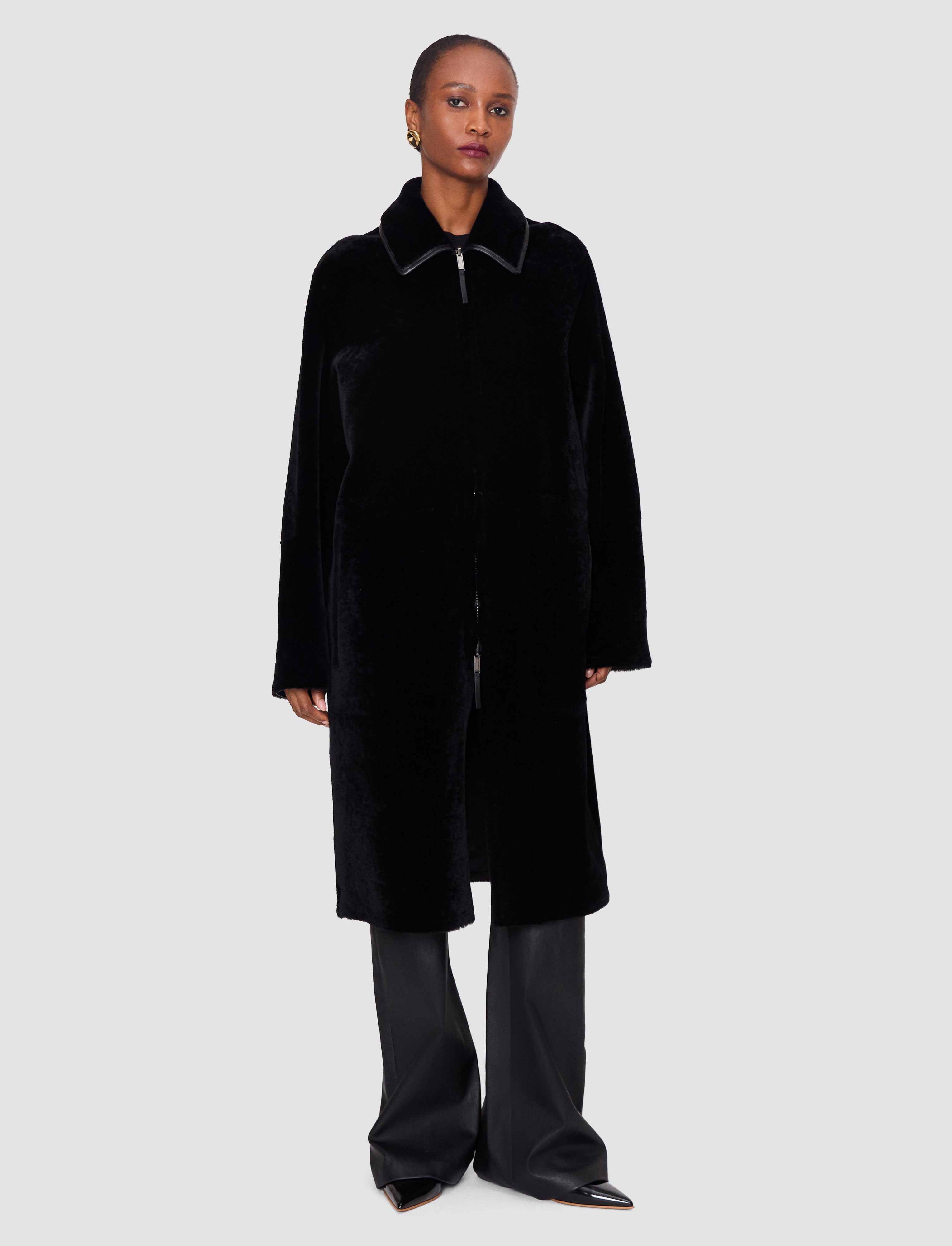 Caspian Soft Shearling Reversible Coat in Black | JOSEPH US
