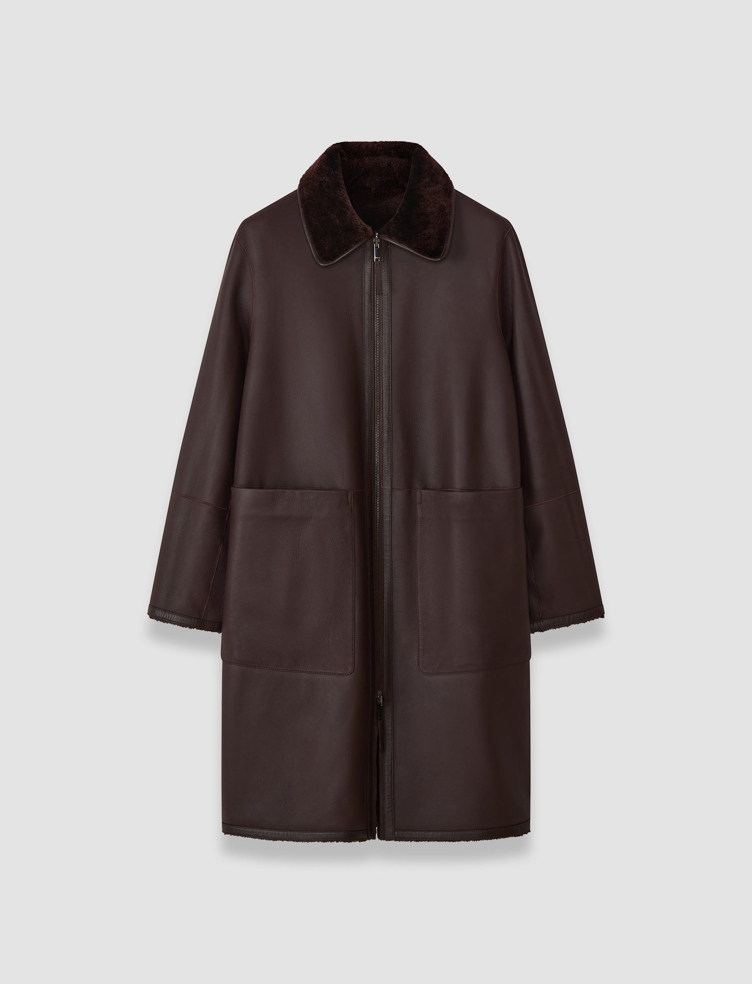 Caspian Soft Shearling Reversible Coat in Purple | JOSEPH US