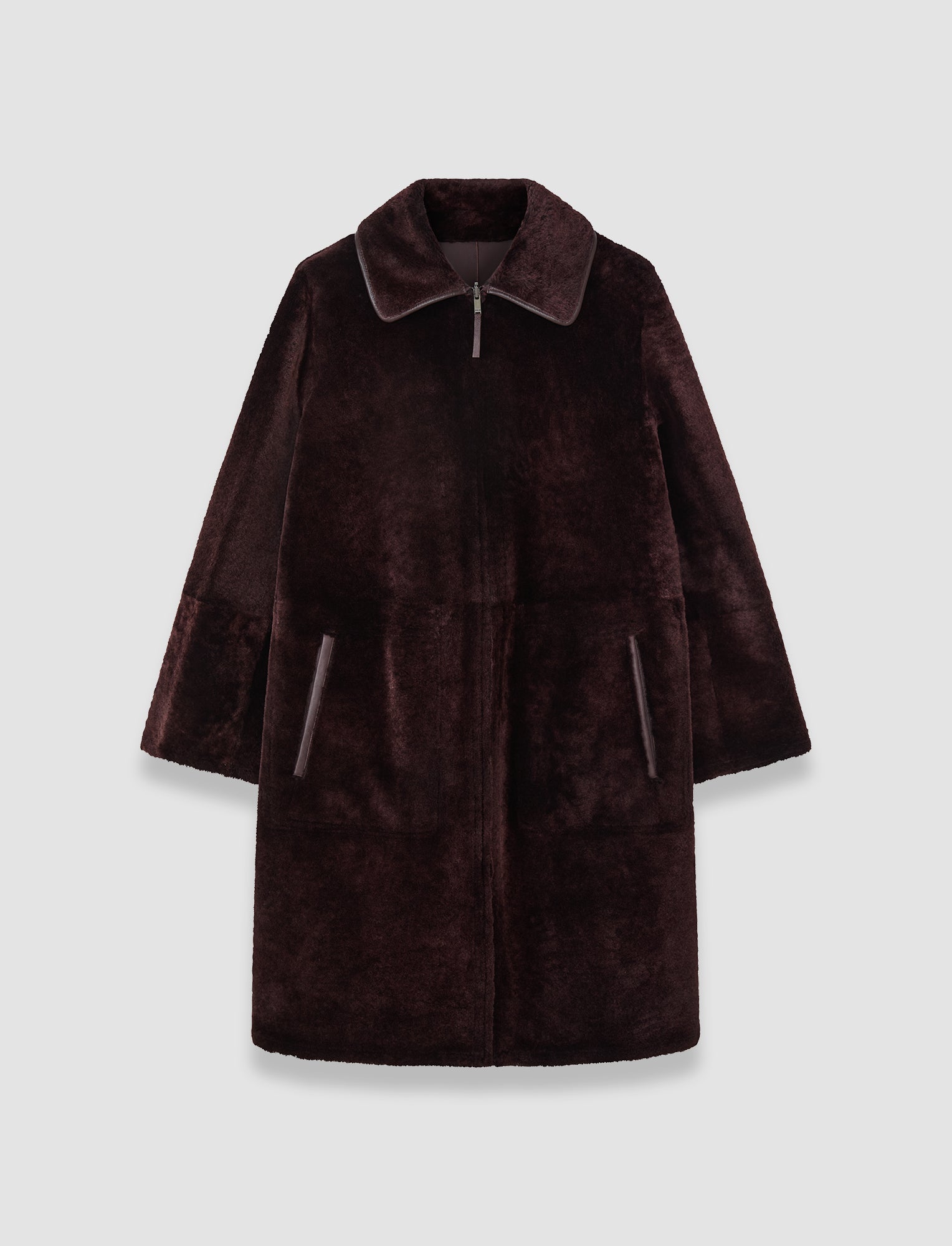 Caspian Soft Shearling Reversible Coat in Purple | JOSEPH US